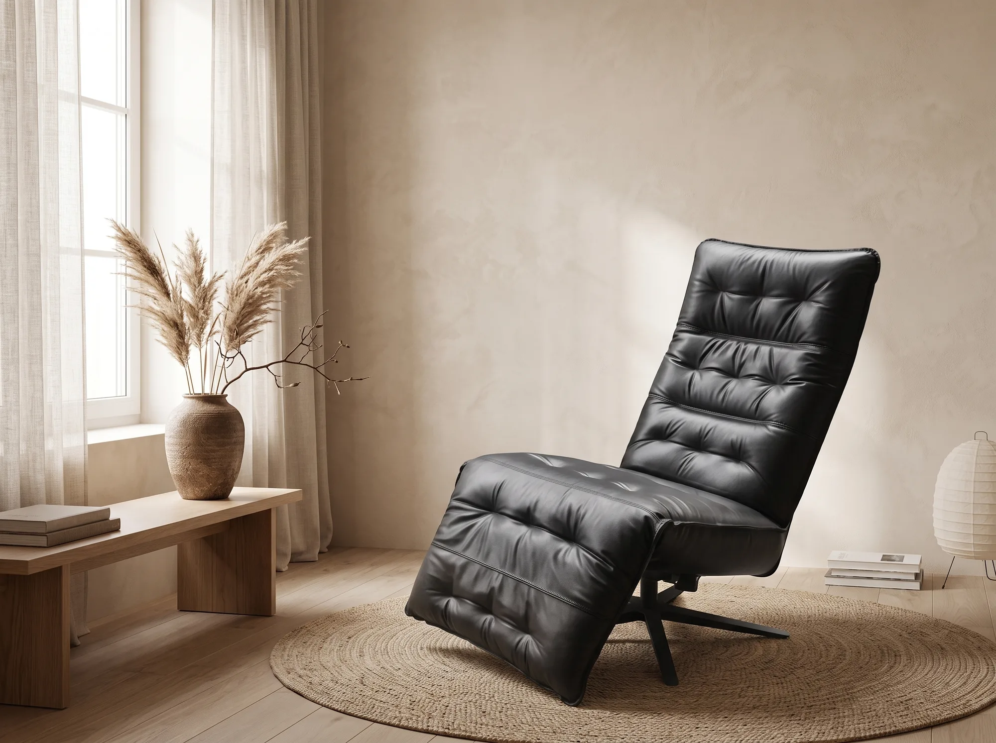 Navarra Recliner Armchair (Leather, Black) - Het Anker