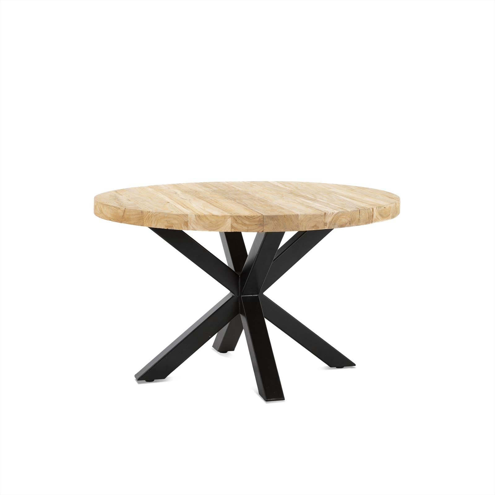 Couchtisch Rund Mika Teak auf weißem Hintergrund, aus einem niedrigen Blickwinkel fotografiert - Benoa