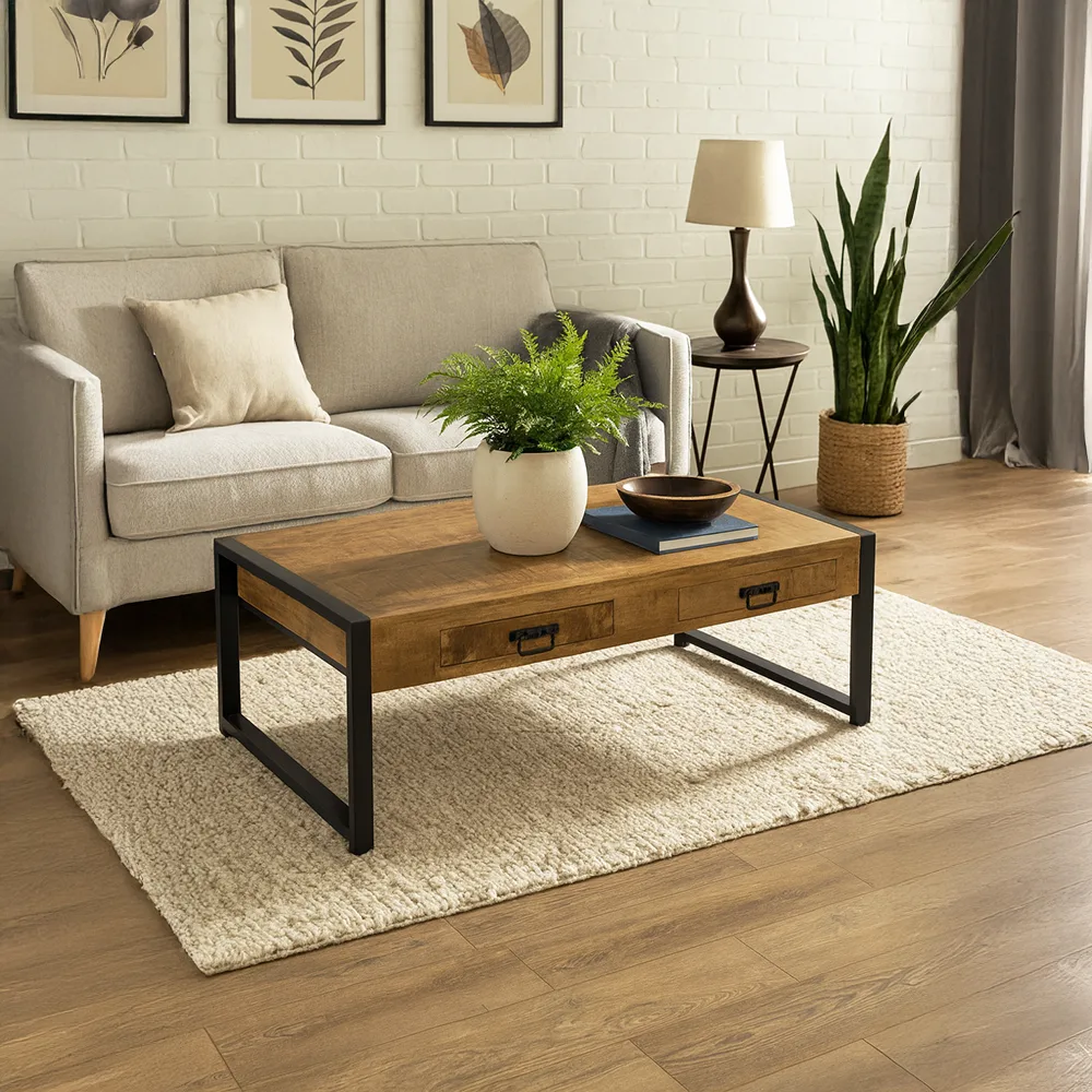 Couchtisch Britt mit Schubladen (Mangoholz, Natur) - Benoa