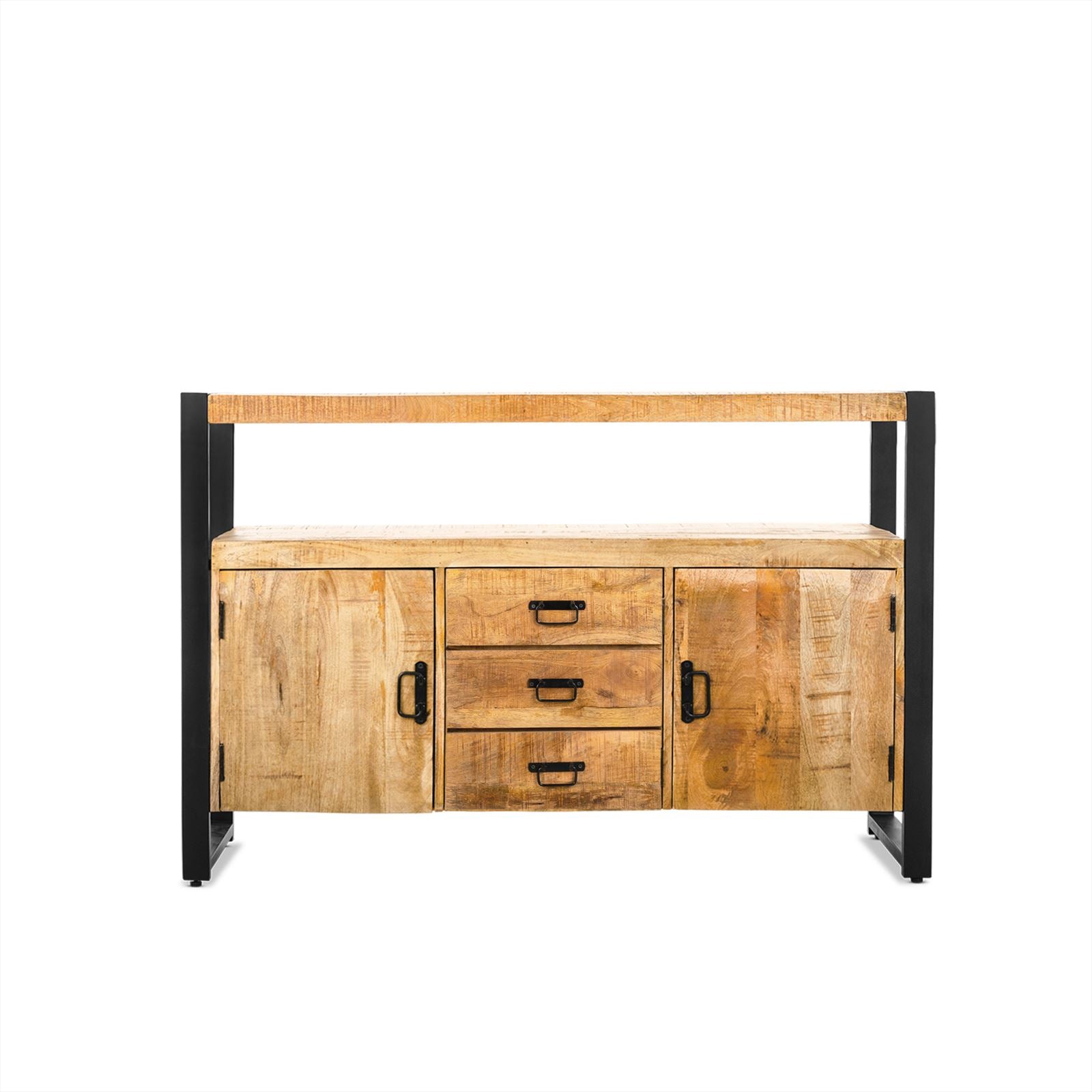 Sideboard Britt mit Schubladen und Türen auf weißem Hintergrund, frontal aufgenommen - Benoa