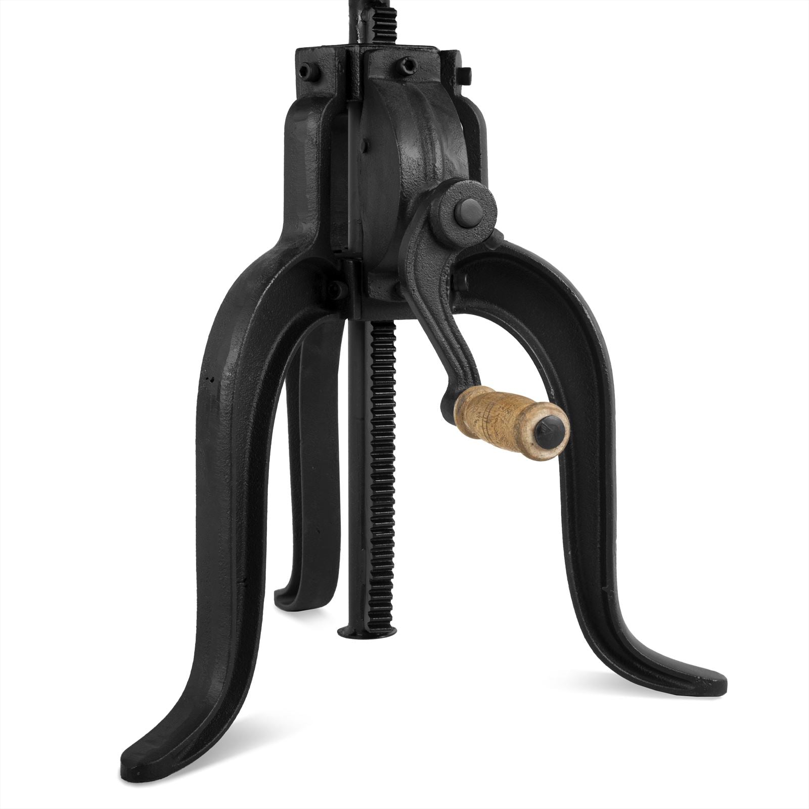 Detail der schwarzen Metallkurbel des Couchtischs Crank mit Holzgriff auf weißem Hintergrund - Benoa