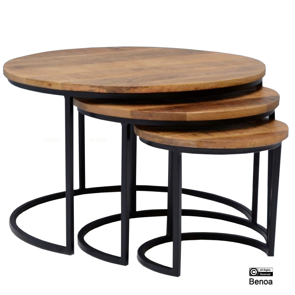 Rylee Couchtisch 2 cm Platte Set von 3, aus einem niedrigen Blickwinkel auf weißem Hintergrund - Benoa