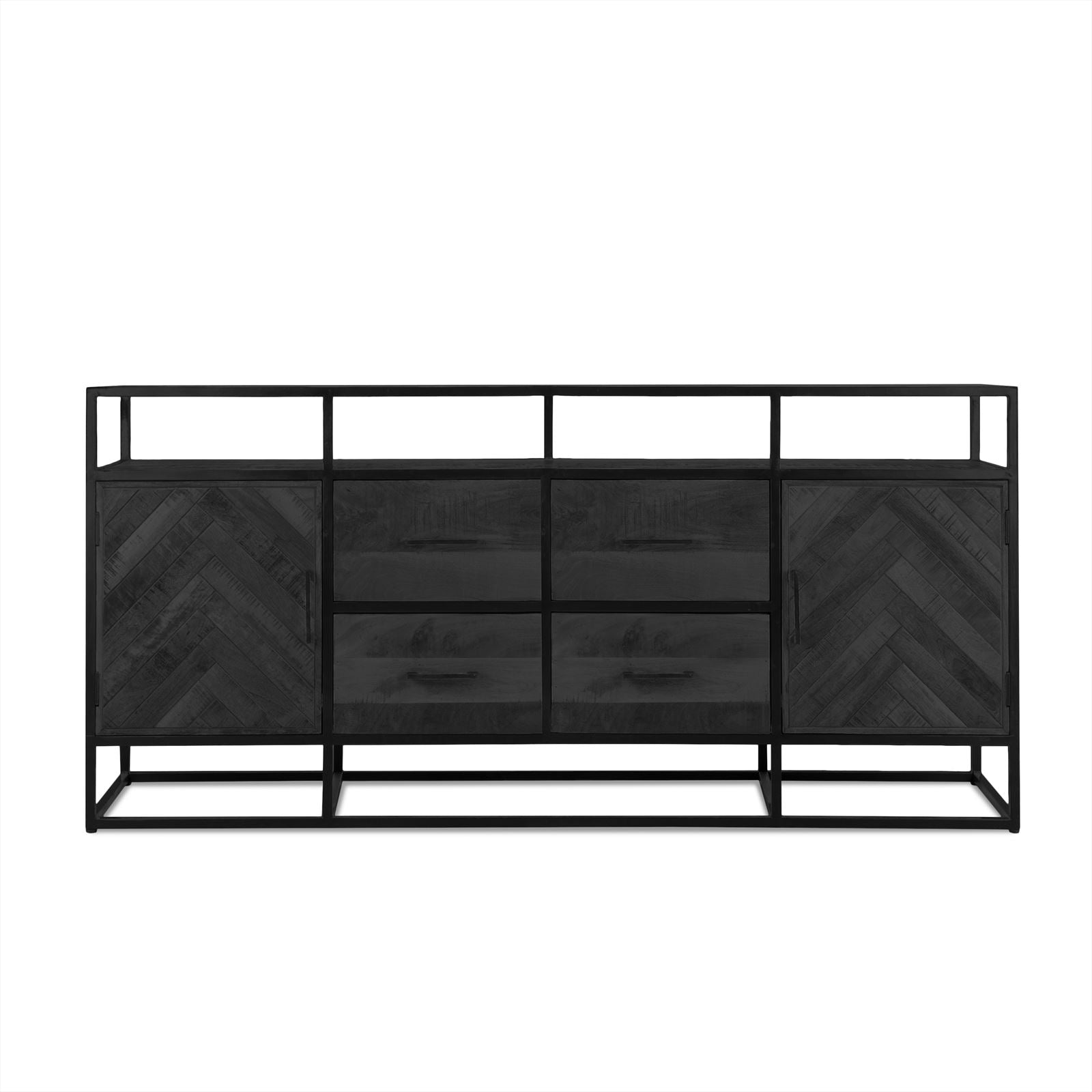 Sideboard Jax Schwarz in einer Studioaufnahme, von vorne auf weißem Hintergrund fotografiert - Benoa