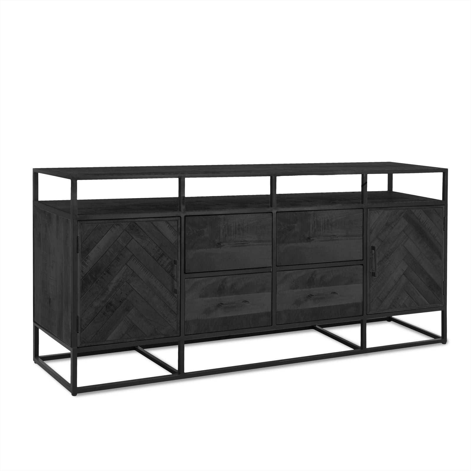 Sideboard Jax Schwarz auf weißem Hintergrund, aus einer schrägen Vorderansicht fotografiert - Benoa