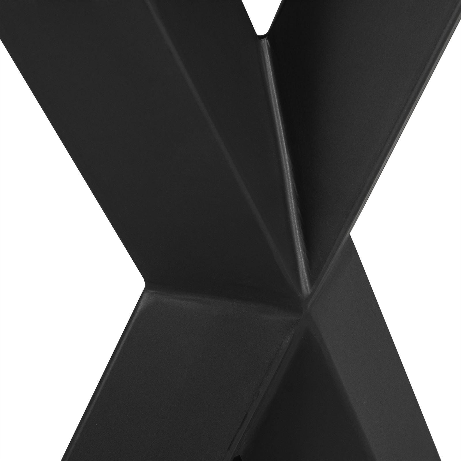 Nahaufnahme der schwarzen, X-förmigen Metallbeine des Gestell X Diamant Bank Set von 2 - Benoa