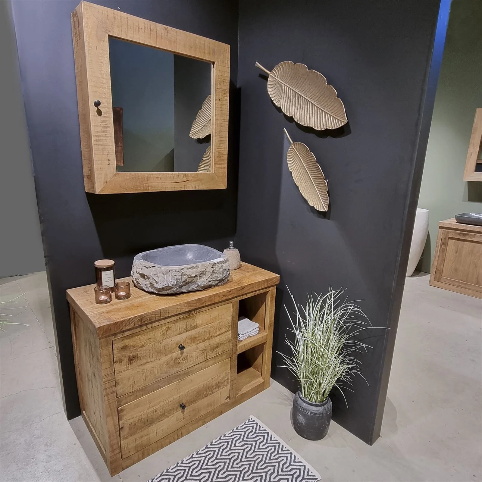 Bathroom Cabinet Benoa with Door and Mirror 80