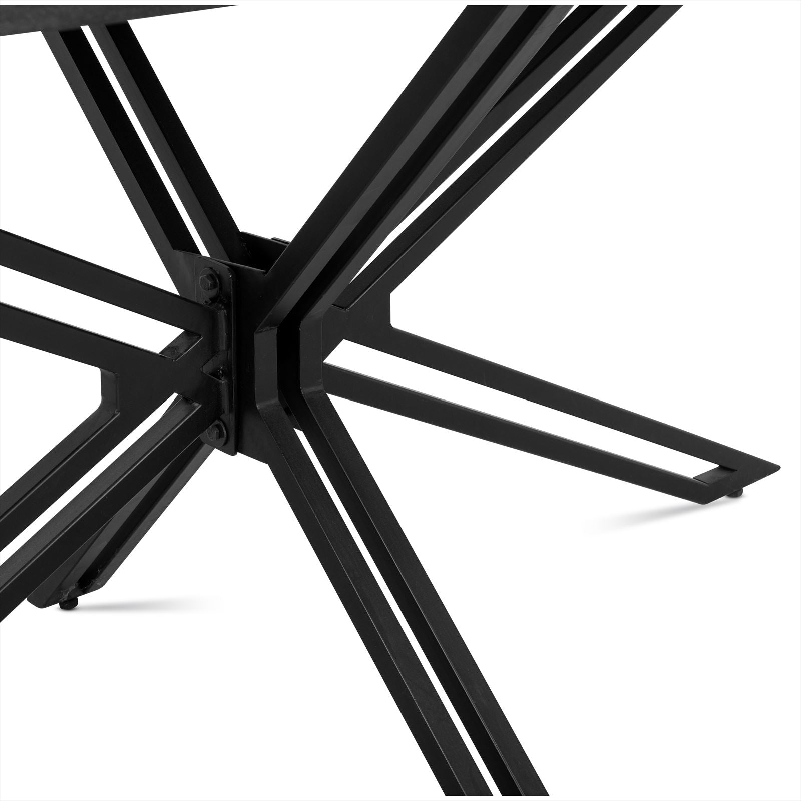 Detailaufnahme der schwarzen Metallbeine des Couchtischs Yana Schwarz 120, von unten auf weißem Hintergrund fotografiert - Benoa