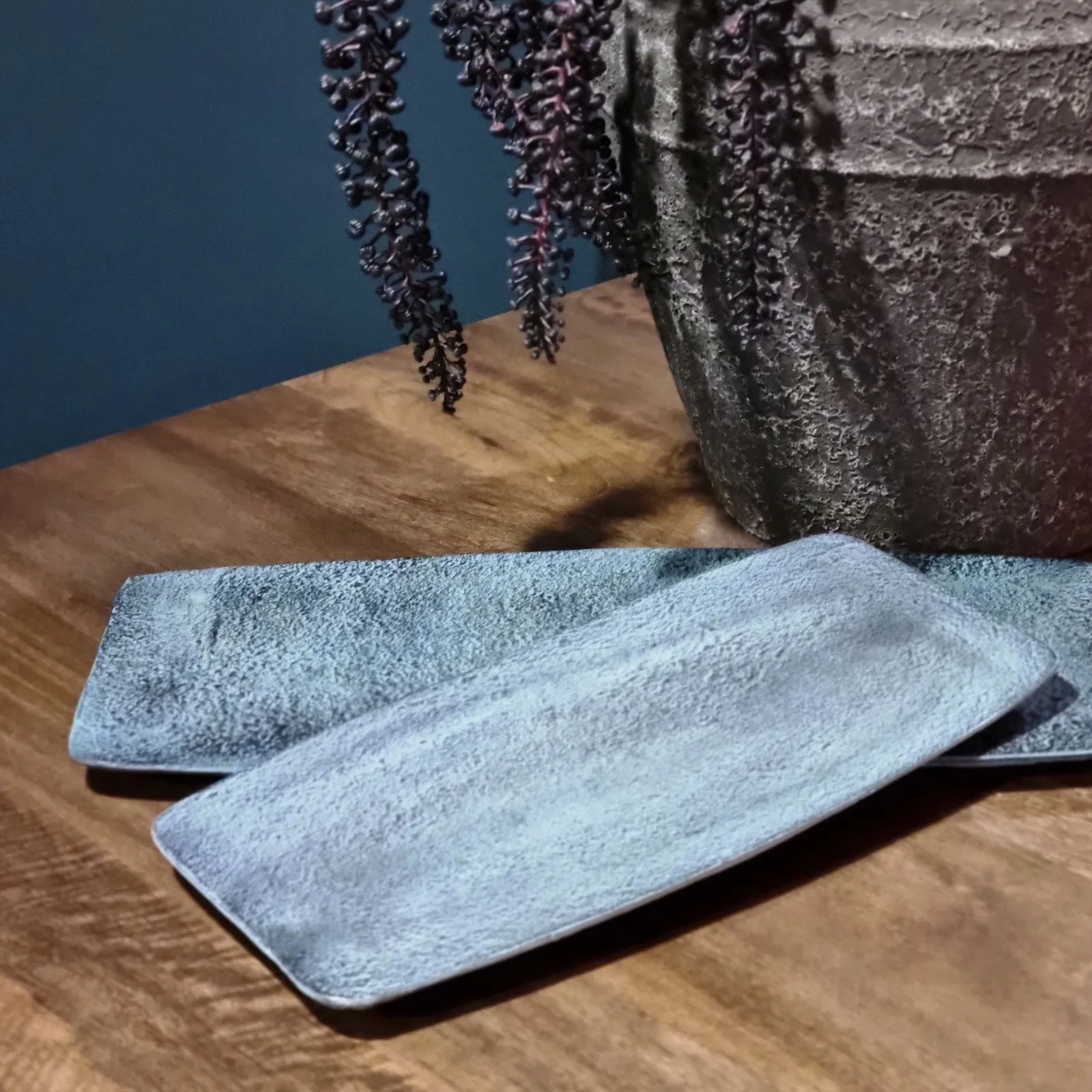 Tablett Rechteck Dekorativ Blau Patina Groß - Benoa