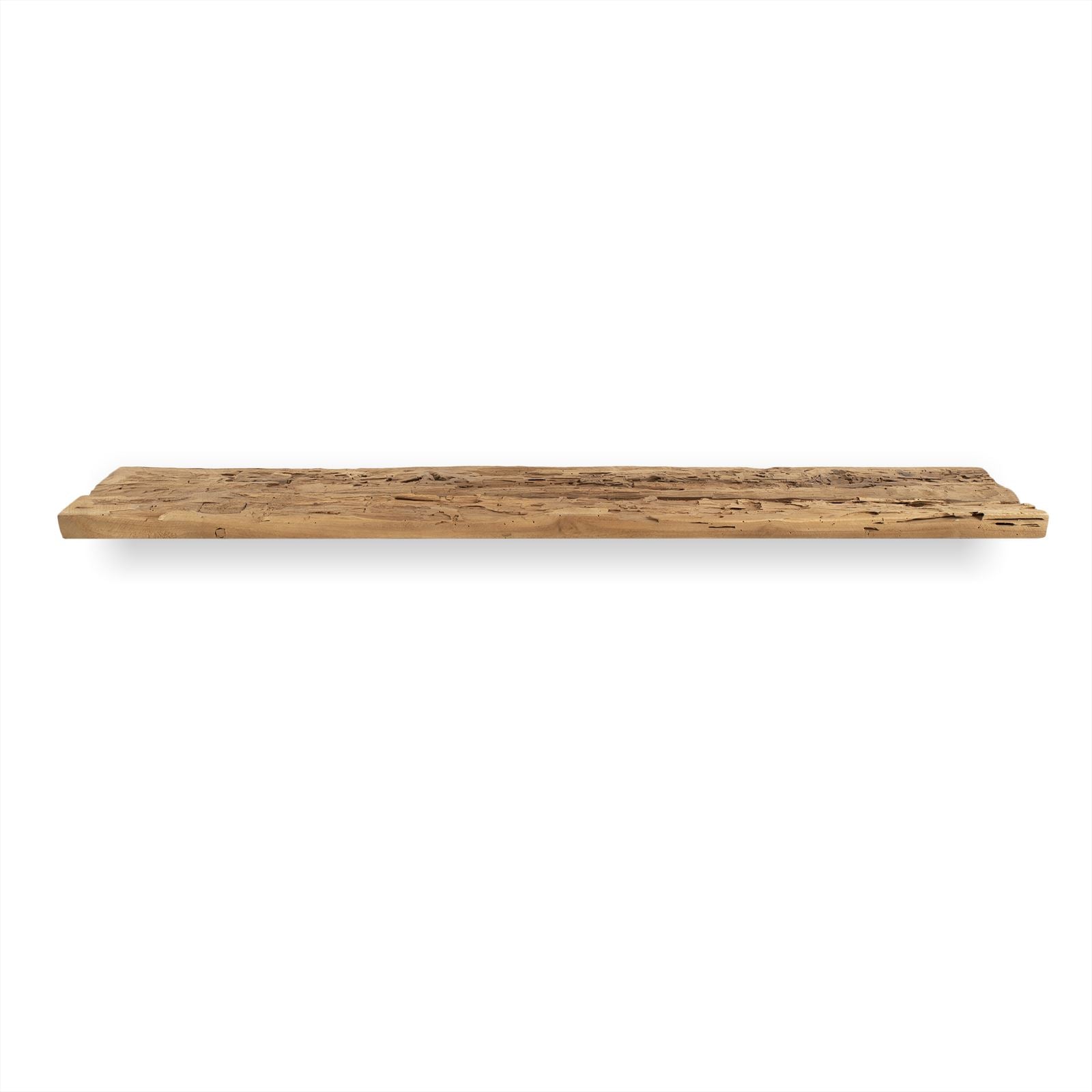 Wandplank Bridge 120 x 5, ein Holzregal mit rauer Textur, auf weißem Hintergrund fotografiert - Benoa