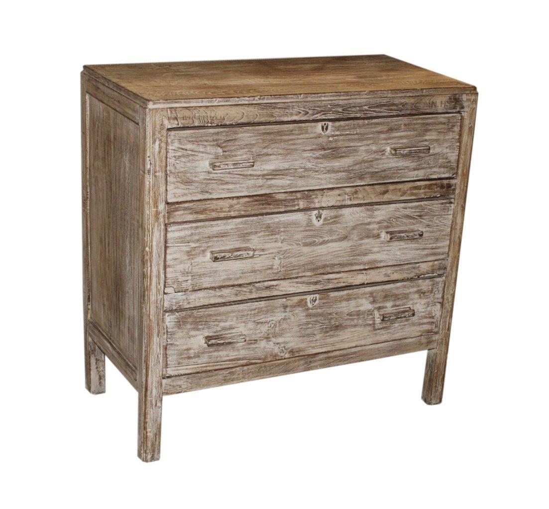 Schubladenschrank Indien Alt 298631 von Benoa, ein Holzschrank mit drei Schubladen auf weißem Hintergrund