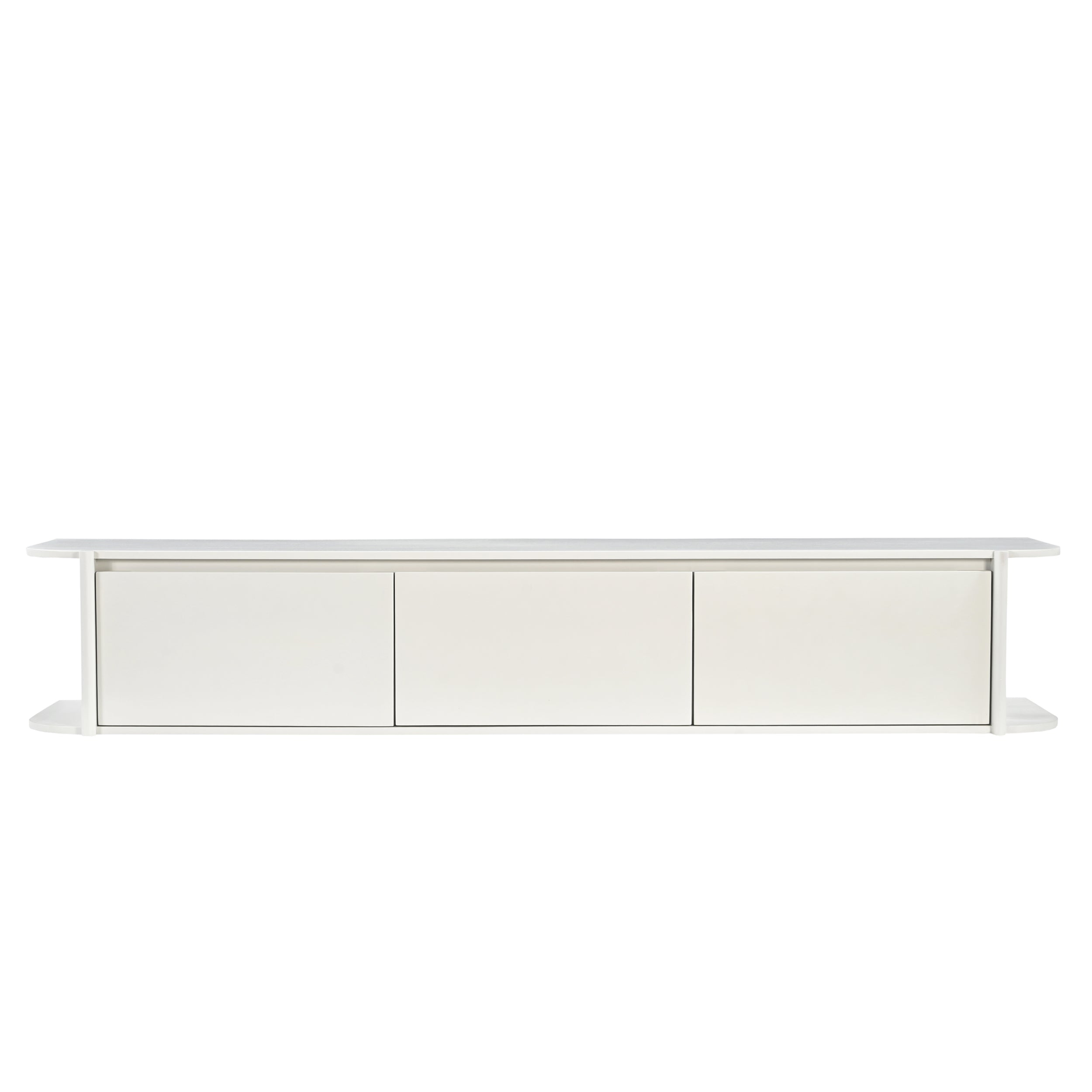 Der schwebende TV-Schrank Jade in Off White, frontal auf weißem Hintergrund fotografiert - Benoa