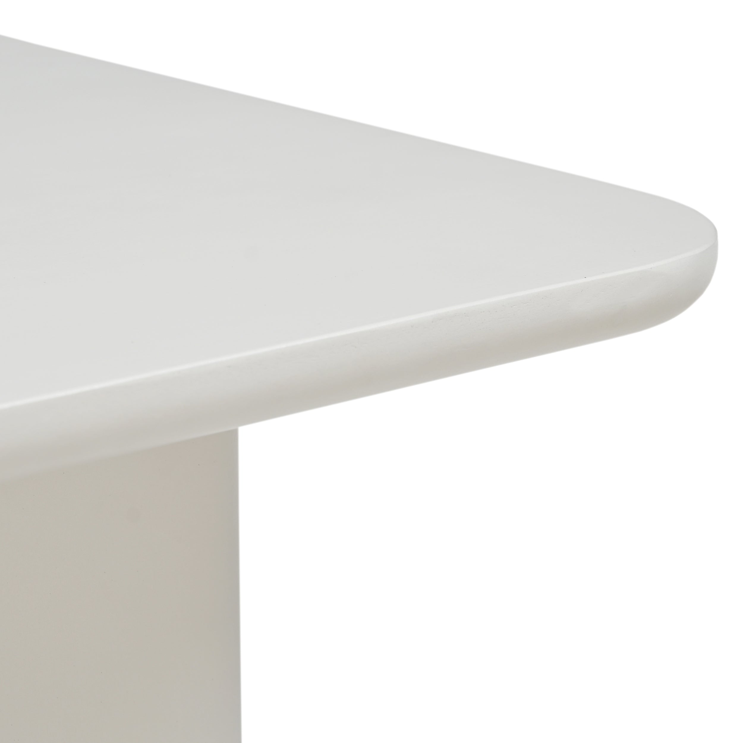 Detailaufnahme der abgerundeten Ecke des Couchtisch Jade Rechteck Off White, mit weißem Hintergrund - Benoa