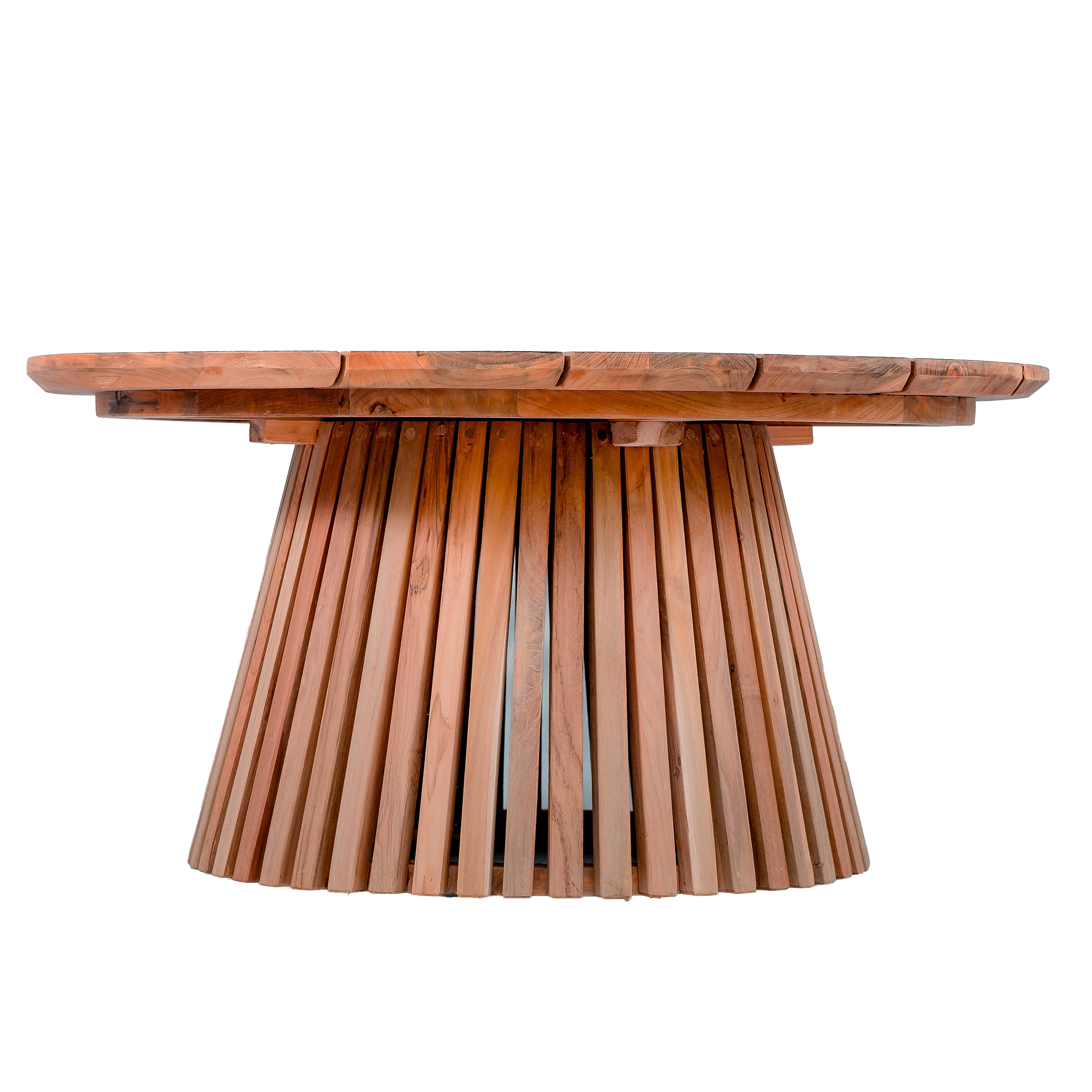 Garten-Couchtisch Negara Teak Kegel auf weißem Hintergrund, aus niedriger Perspektive fotografiert - Benoa