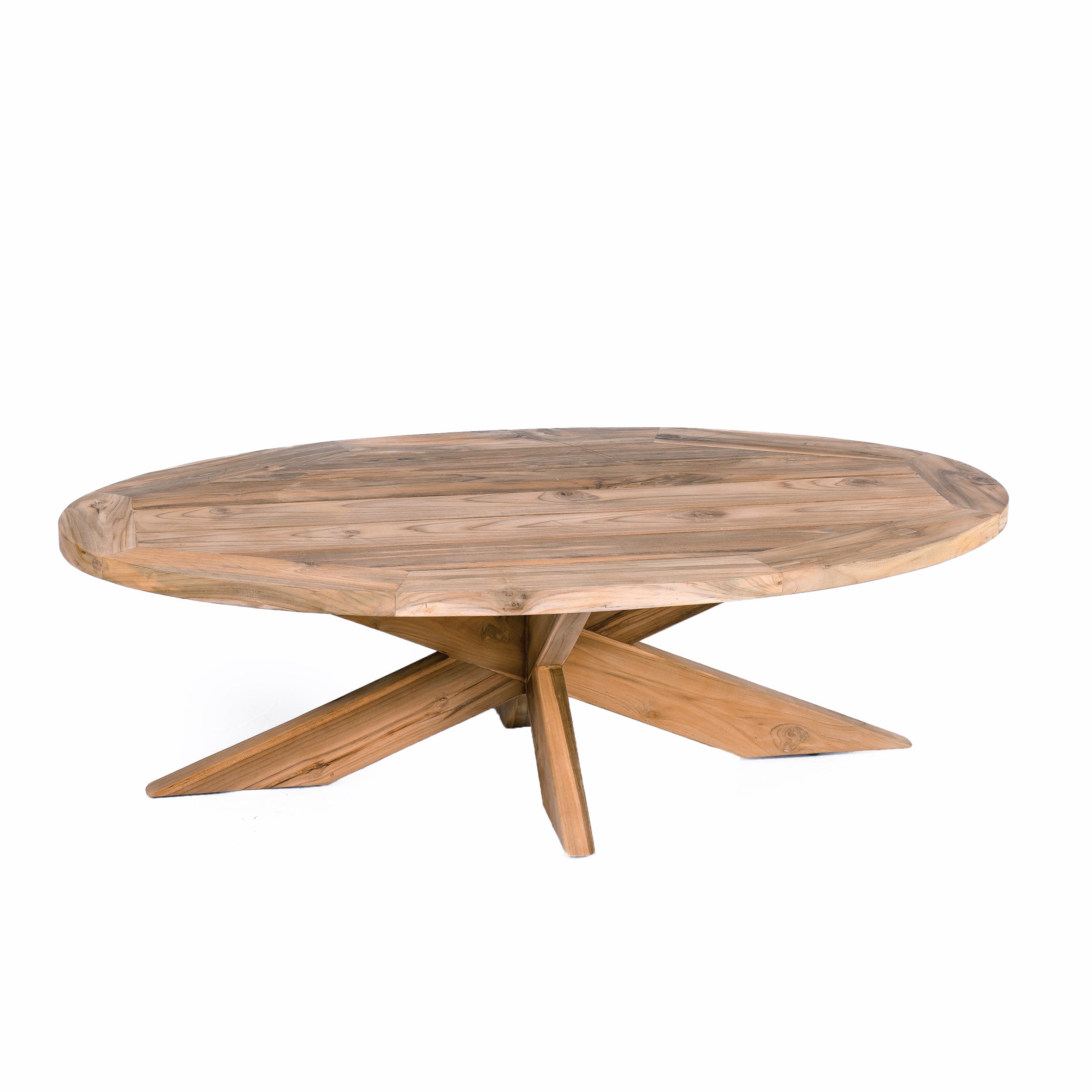 Garten-Couchtisch Negara Ellipse Teak, schräg von vorne fotografiert auf weißem Hintergrund - Benoa