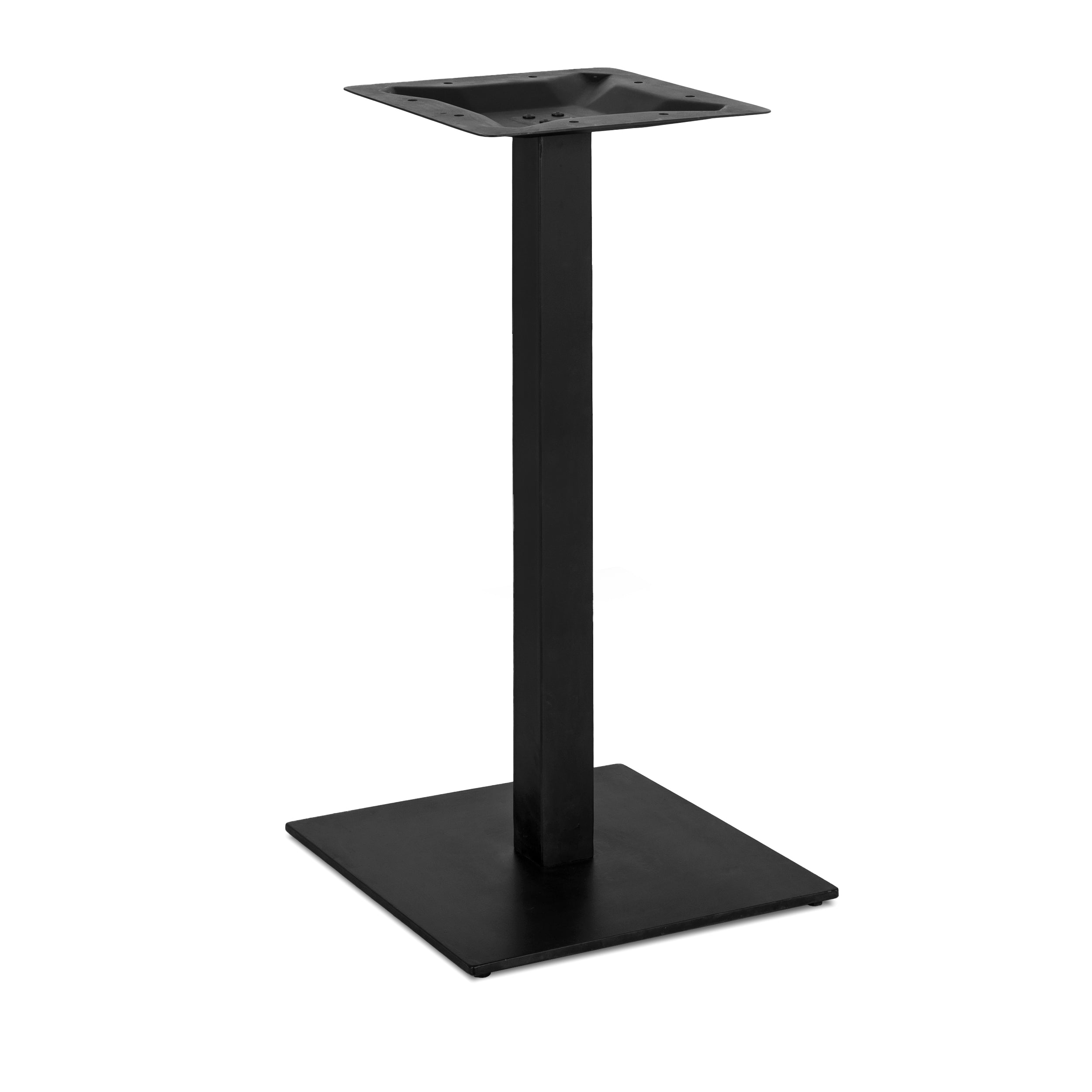 Schwarzes Metallgestell für einen Bartisch, auf weißem Hintergrund stehend, von der Seite gesehen - Benoa
