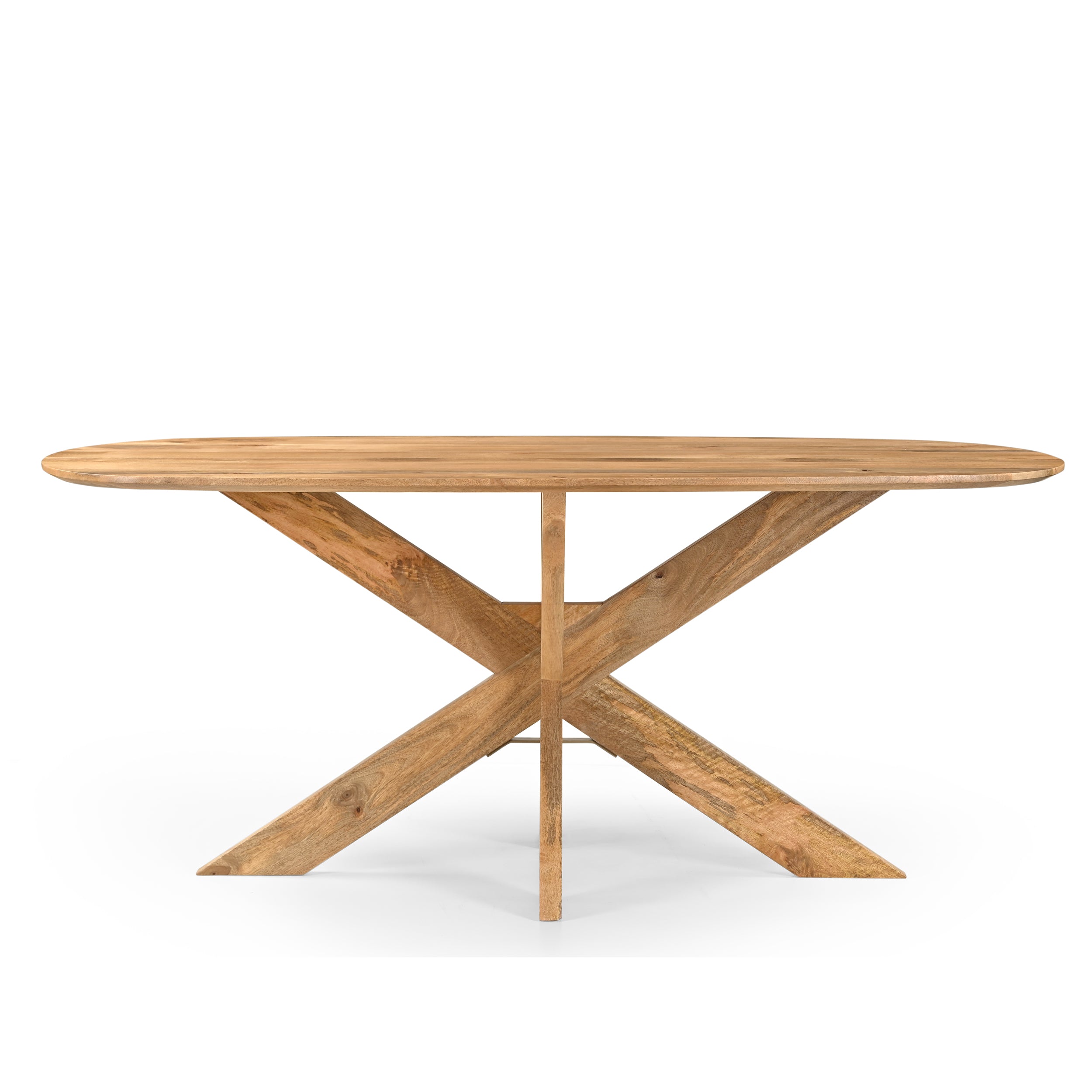 Esstisch Dänisch Oval Runa mit Holzuntergestell, frontal auf weißem Hintergrund fotografiert - Benoa