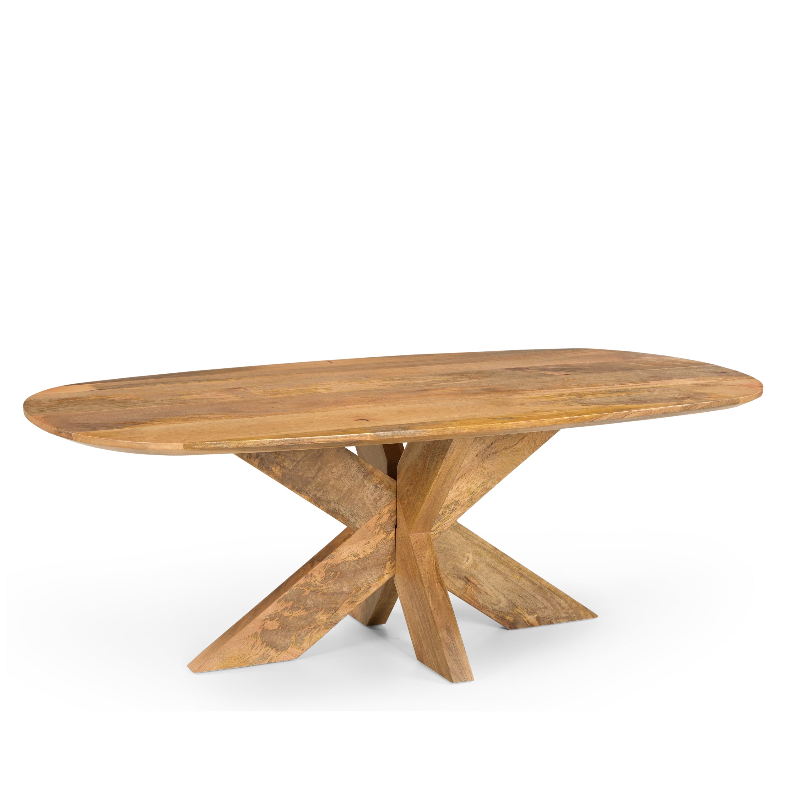 Couchtisch Dänisch Oval Runa mit Holzgestell auf weißem Hintergrund, aus einer niedrigen Perspektive fotografiert - Benoa