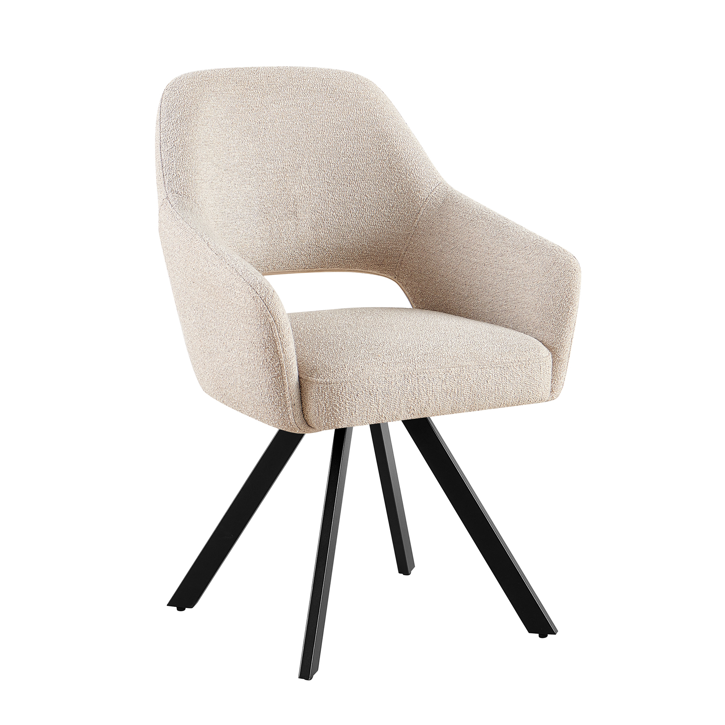 Esszimmerstuhl Emilie Alpine 2 Boucle Beige auf weißem Hintergrund, schräg von vorne fotografiert - Benoa