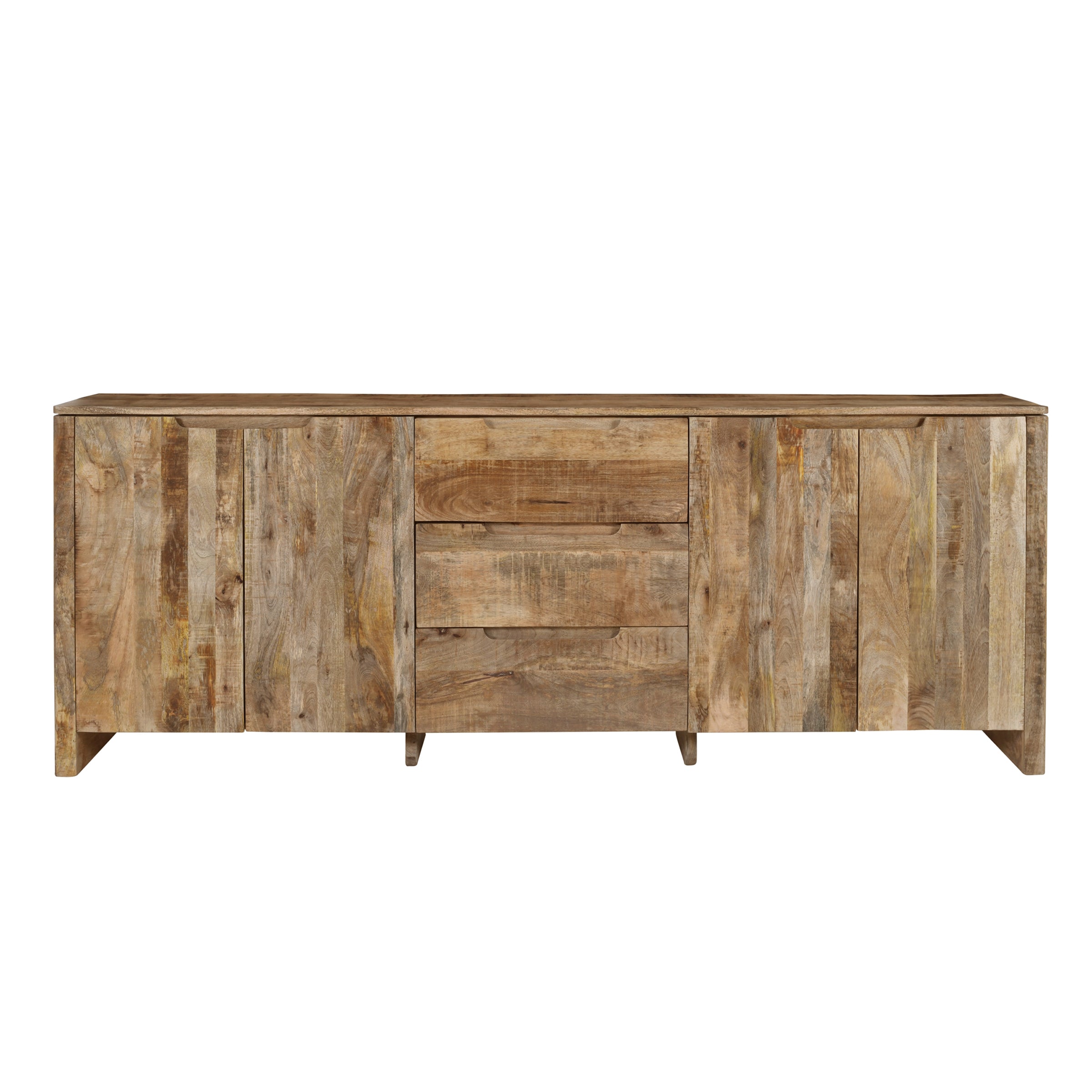 Sideboard Sophie auf weißem Hintergrund, frontal fotografiert mit drei Schubladen und zwei Türen - Benoa
