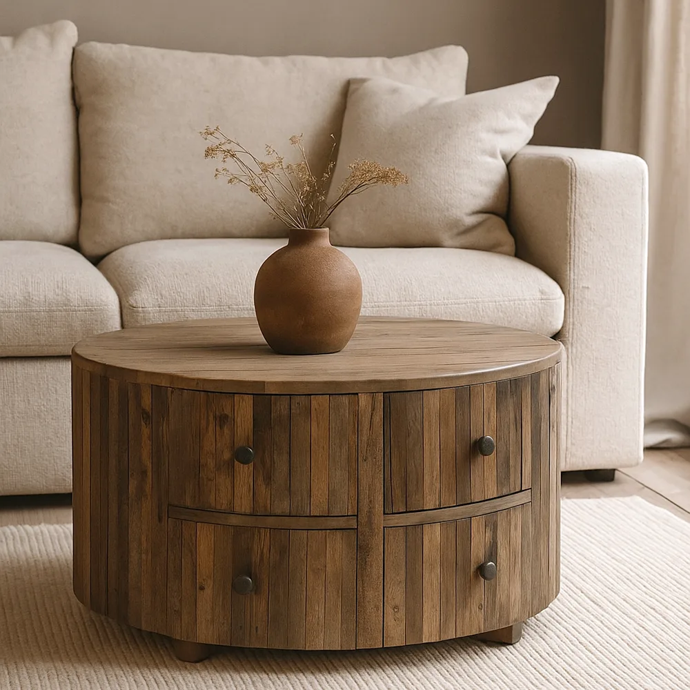 Couchtisch Rund mit 4 Schubladen Roots - Benoa