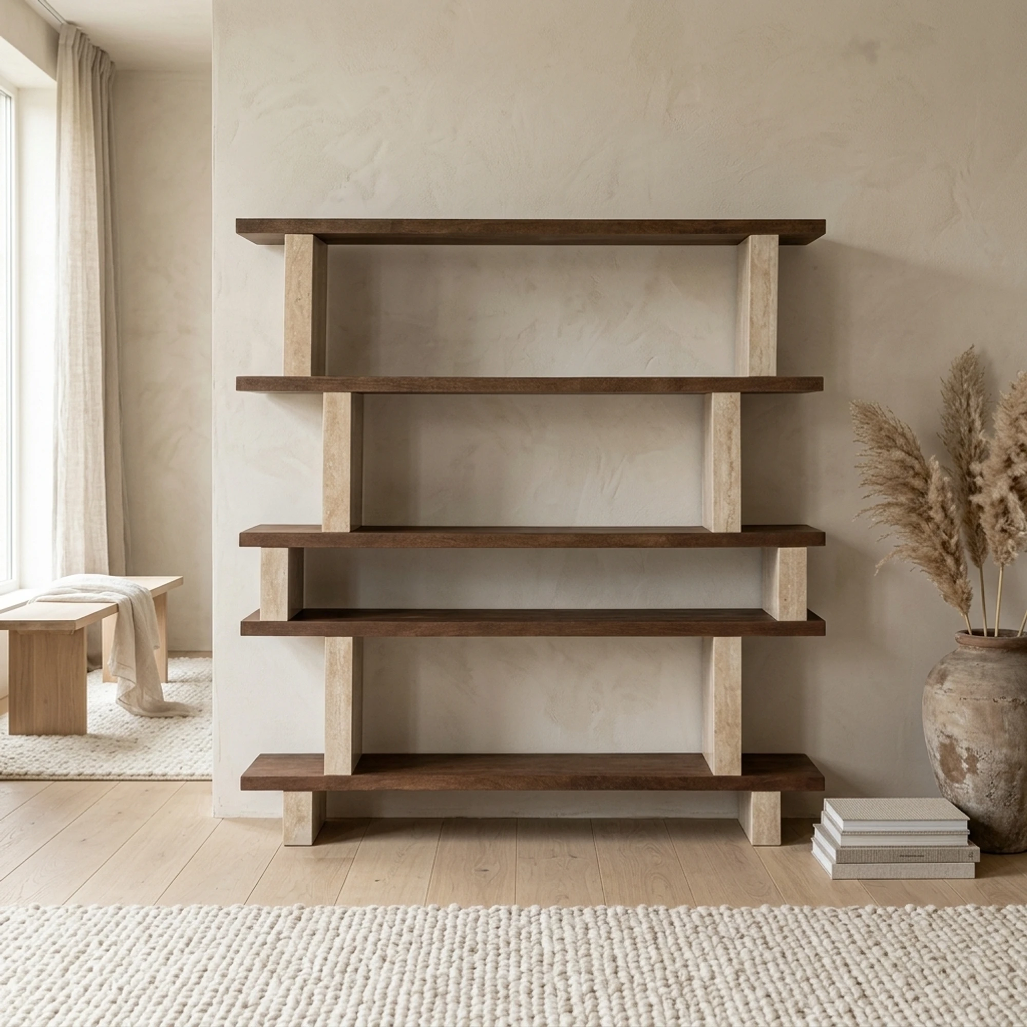 Odin Mangowood and Travertine Bookcase - Eleonora