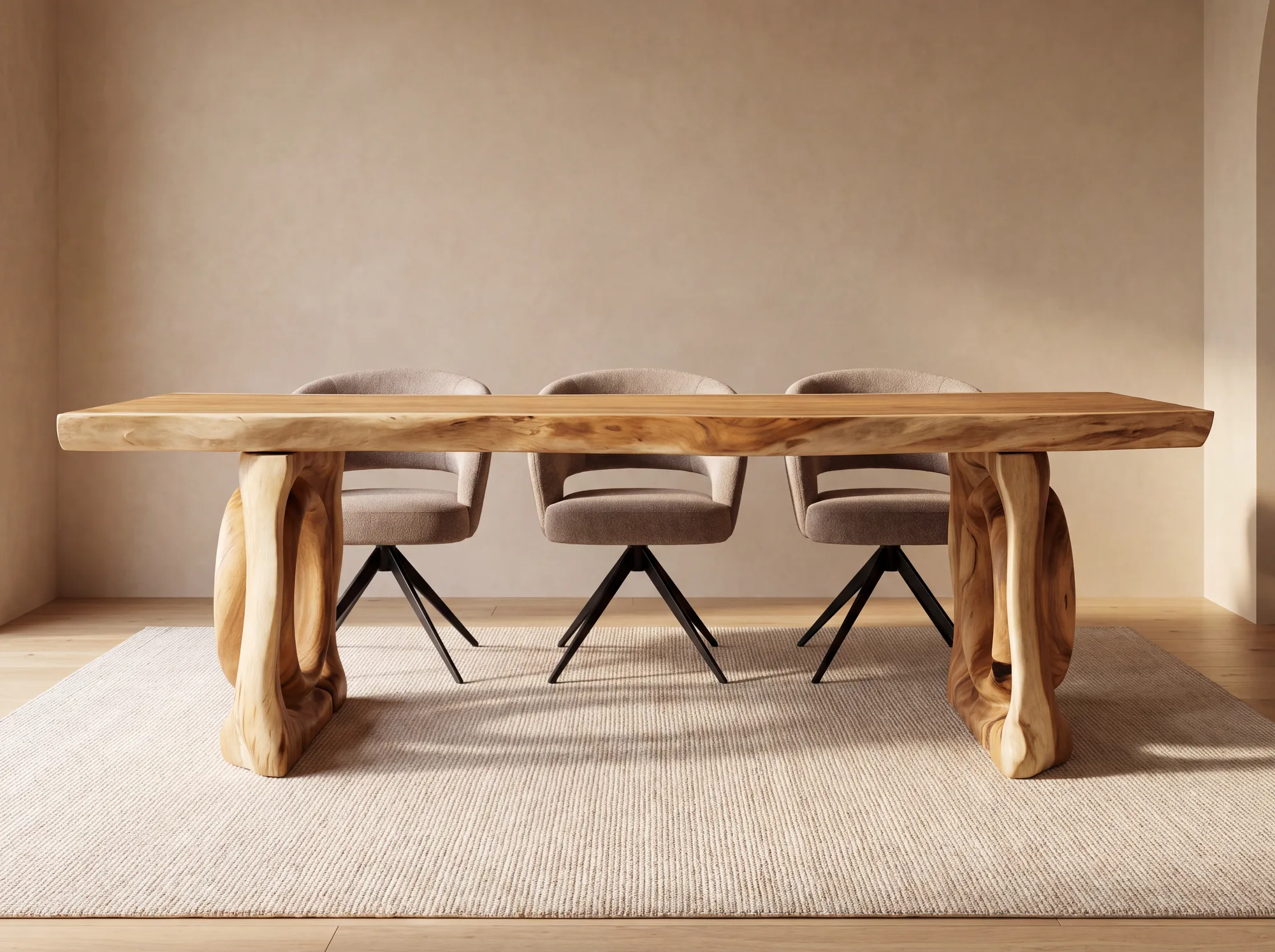 Suar wood live-edge table | unique wooden base (Bruin | Naturel) - World of Brosi