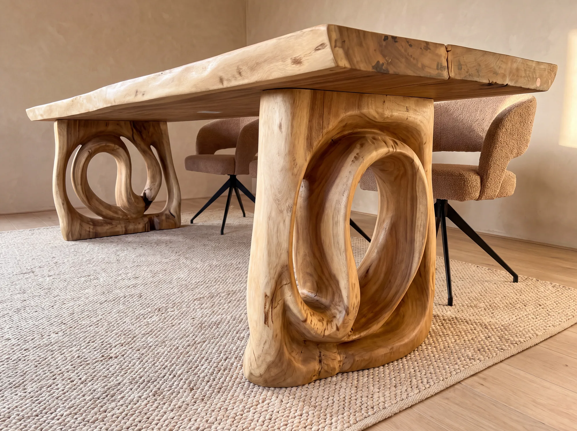 Suar wood live-edge table | unique wooden base (Bruin | Naturel) - World of Brosi