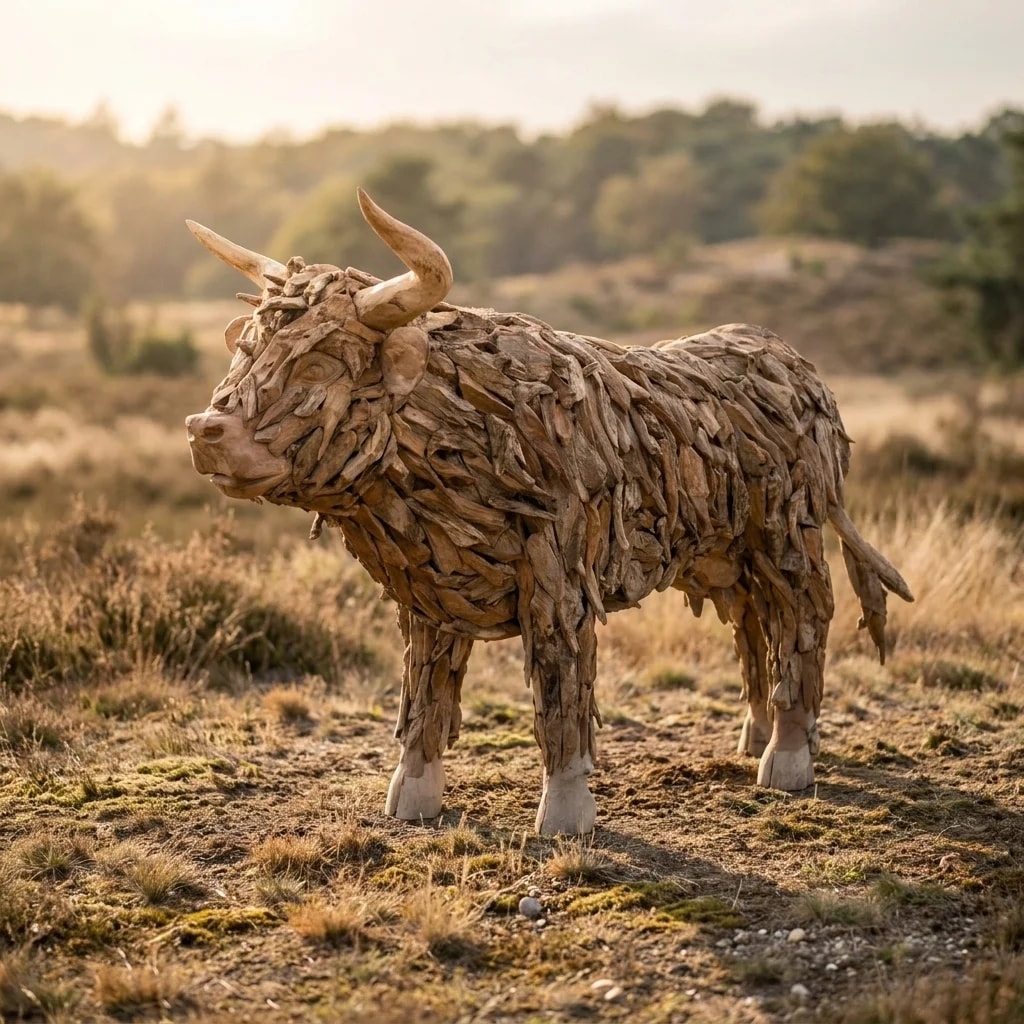 Jono reclaimed teak Highland cow - World of Brosi