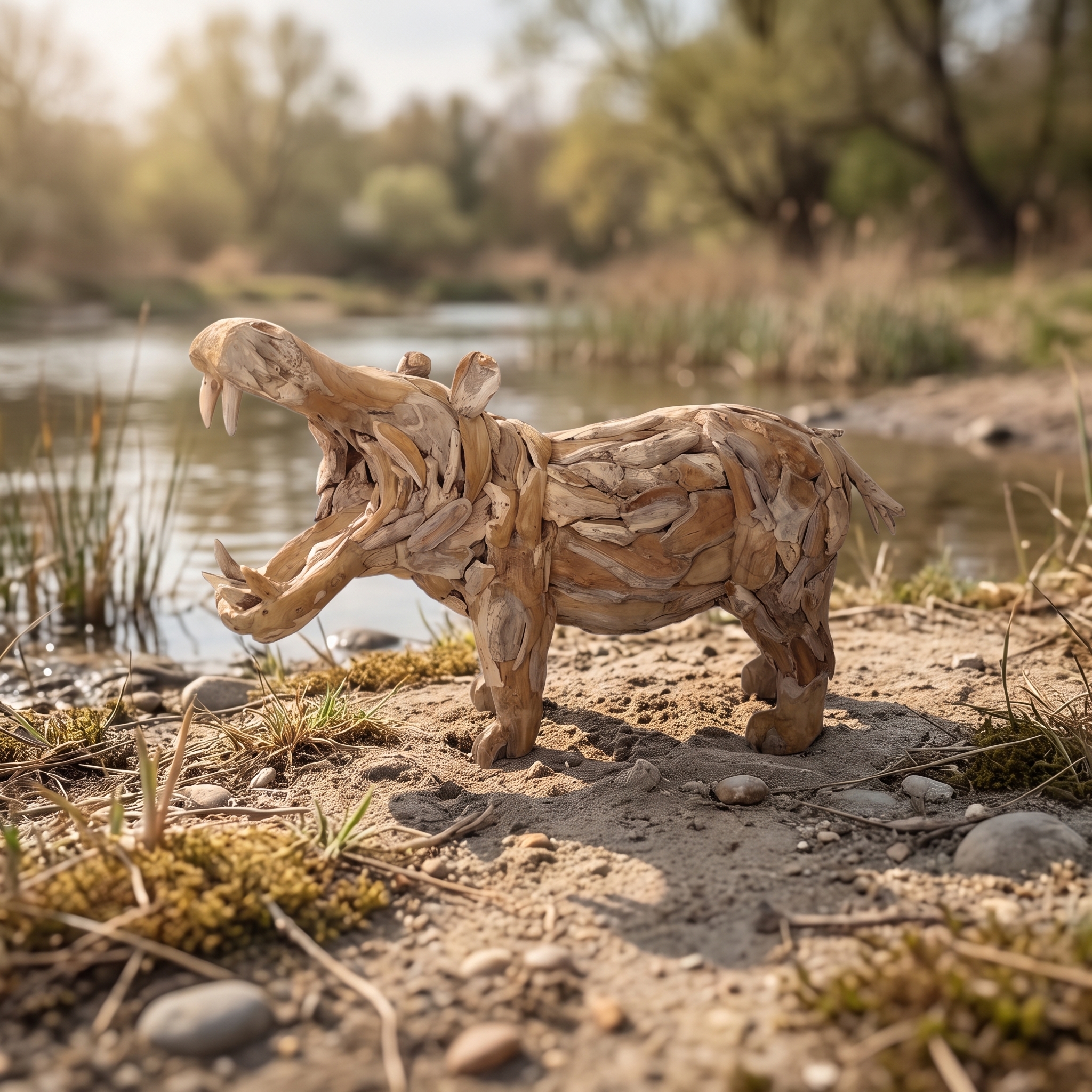 Nilpferd aus recyceltem Teak, 160 cm lang
