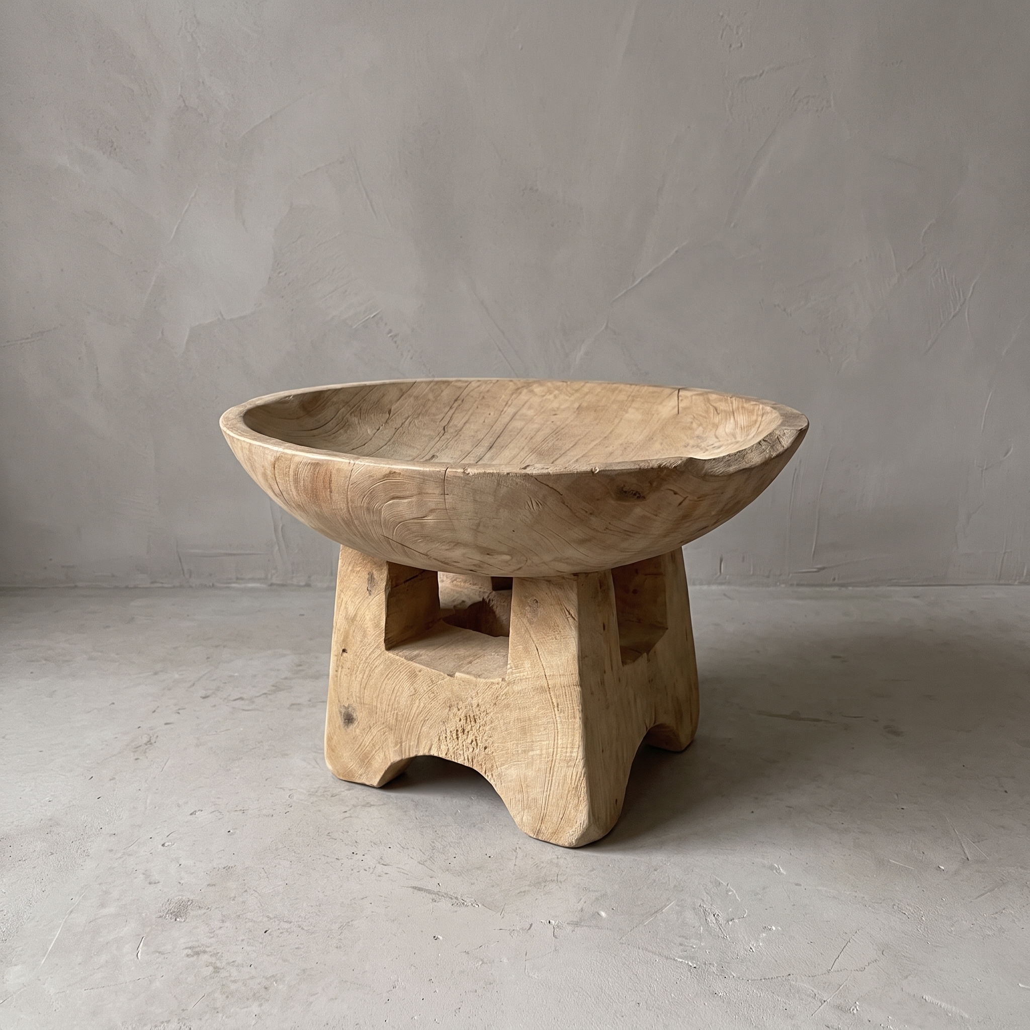Reclaimed teak fruit bowl on block base 50 cm