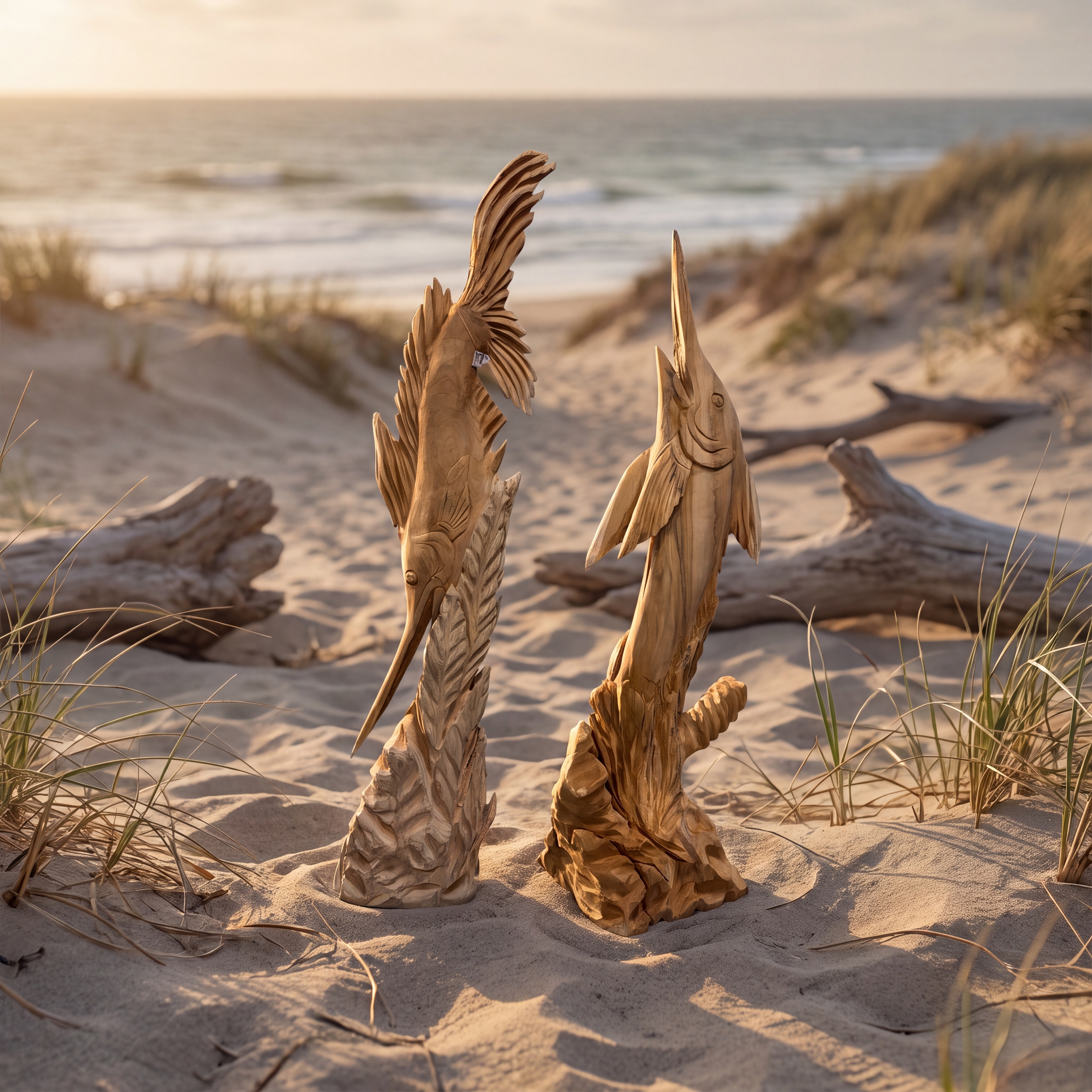 Marlin aus recyceltem Teak, 125 cm hoch