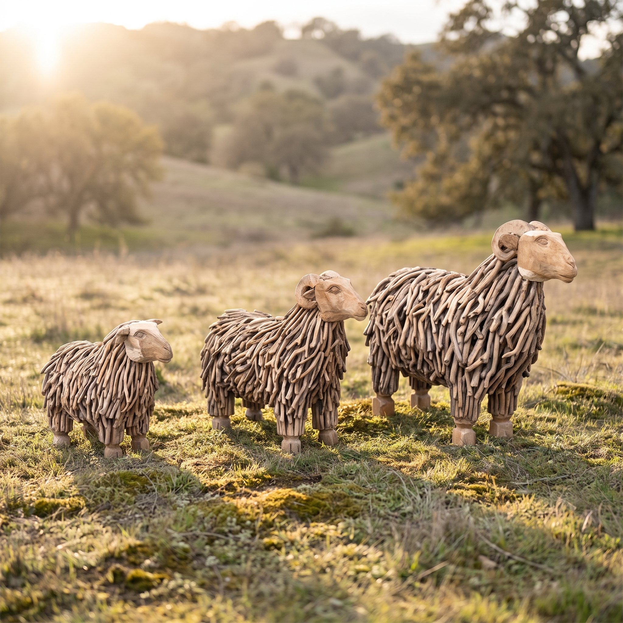 Reclaimed teak sheep, with a long fleece - World of Brosi