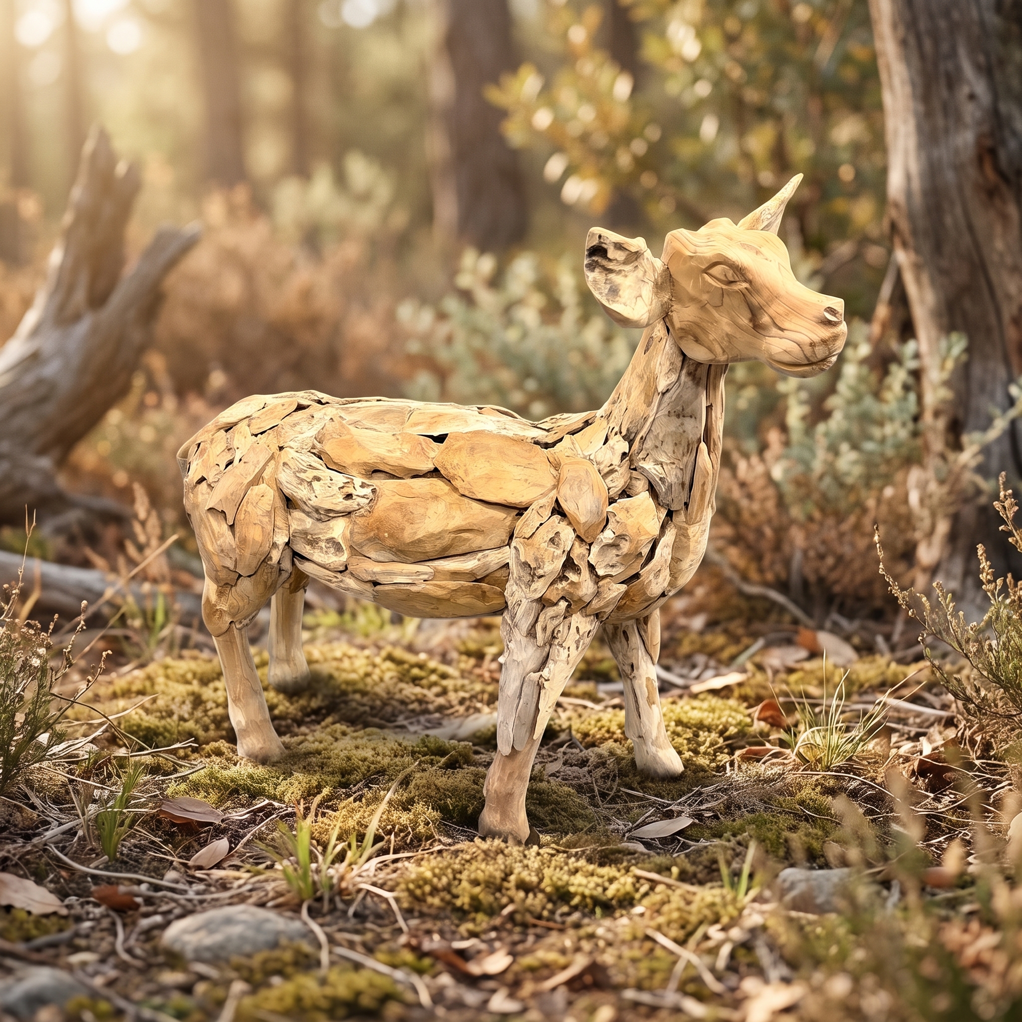 Hirschkuh aus recyceltem Teak, 125 cm lang