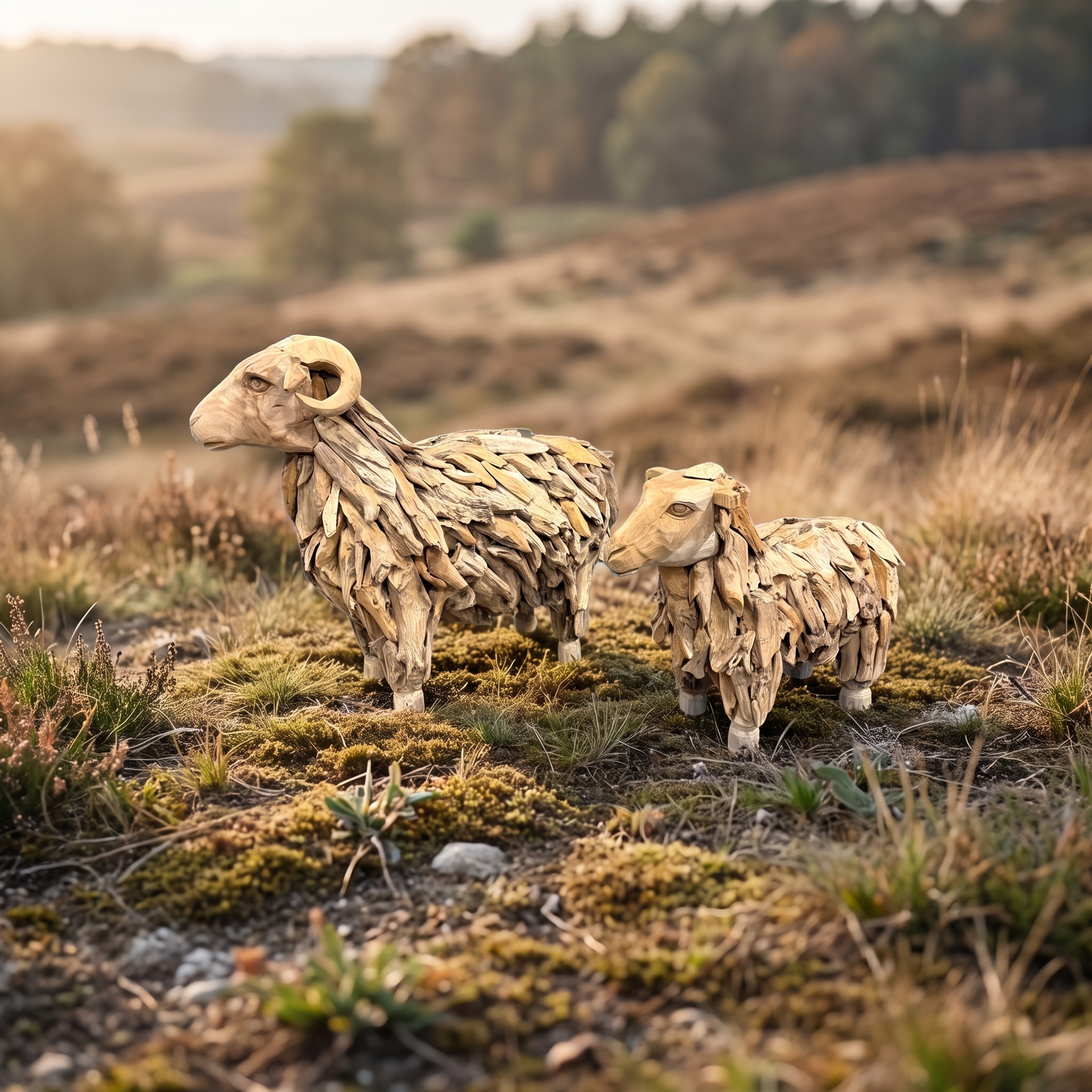 Reclaimed teak sheep, with a layered fleece - World of Brosi