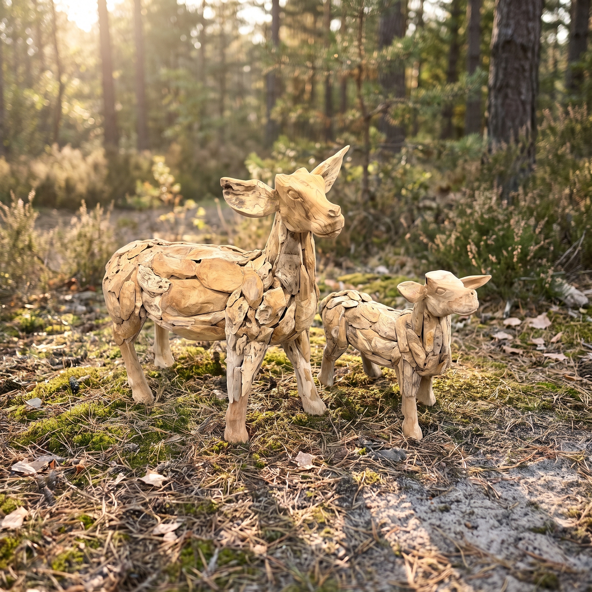 Hirschkalb aus recyceltem Teak, 90 cm lang