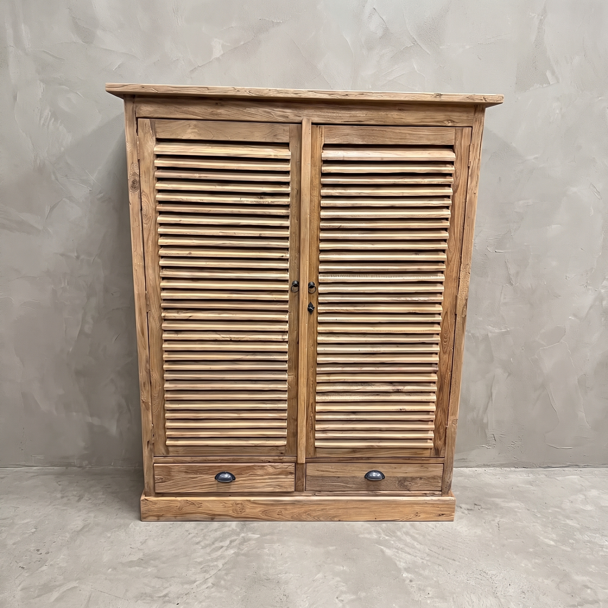 Lamellenschrank Teakholz 2 Schubladen