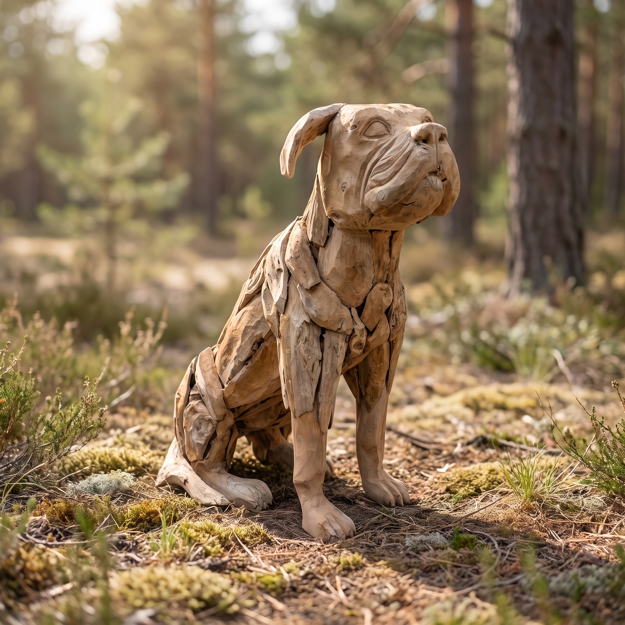 Hund aus recyceltem Teak, sitzend, 80 cm hoch