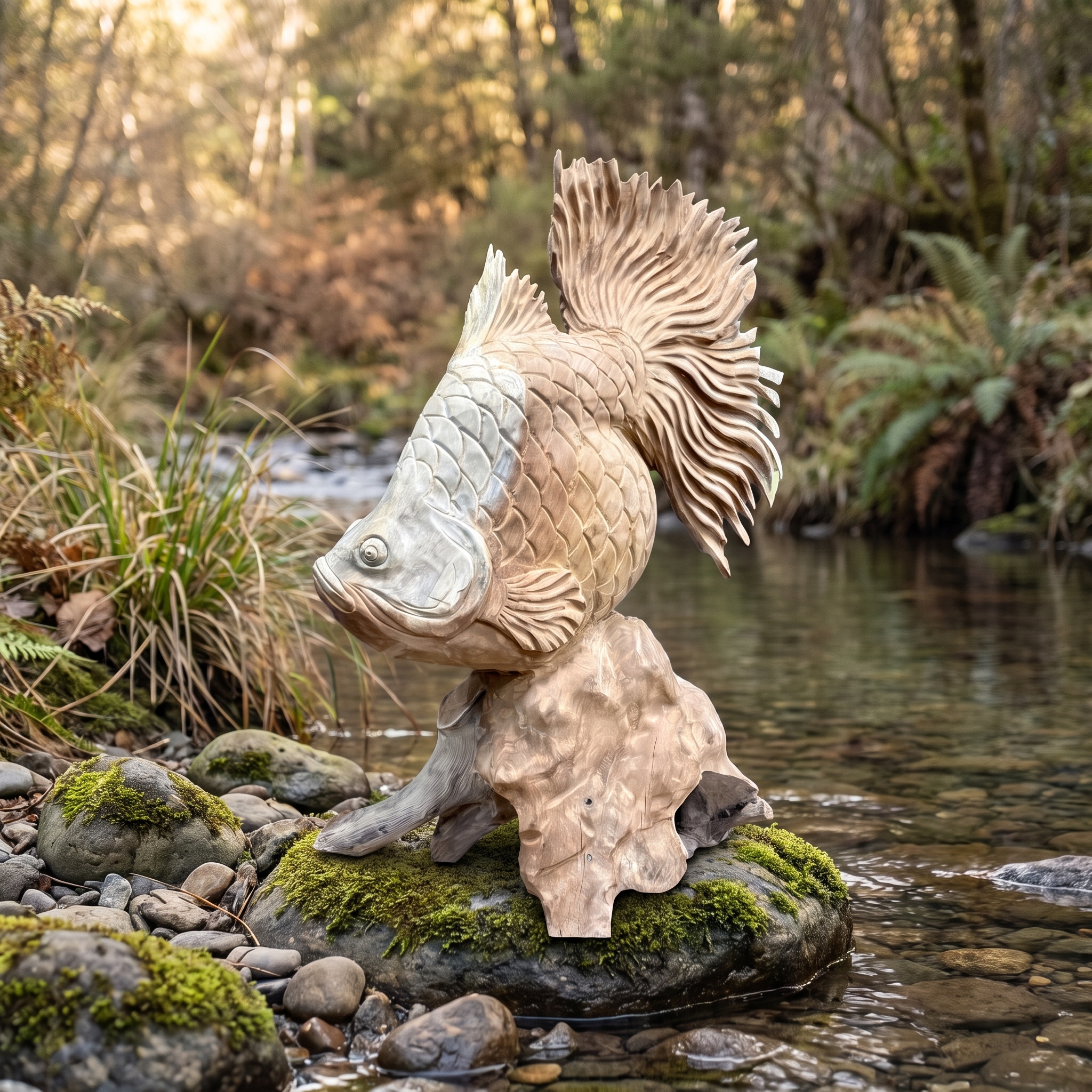 Fisch aus recyceltem Teak, 120 cm hoch