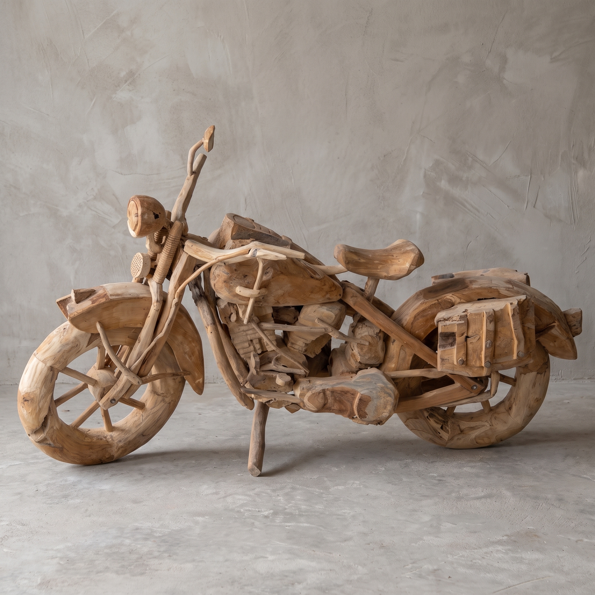 Roots Harley Davidson reclaimed teak motorcycle, 220 cm long