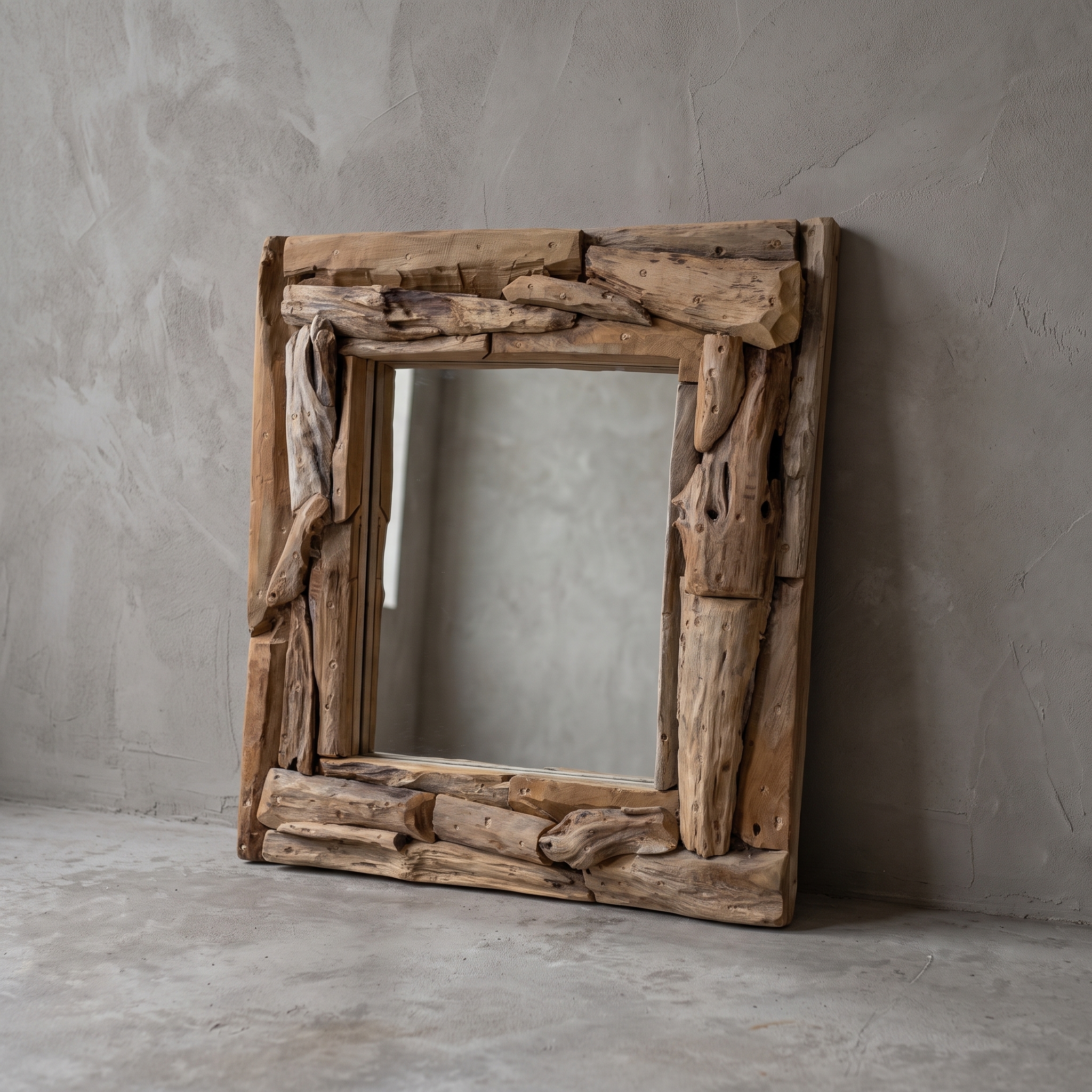 Square teak wood mirror