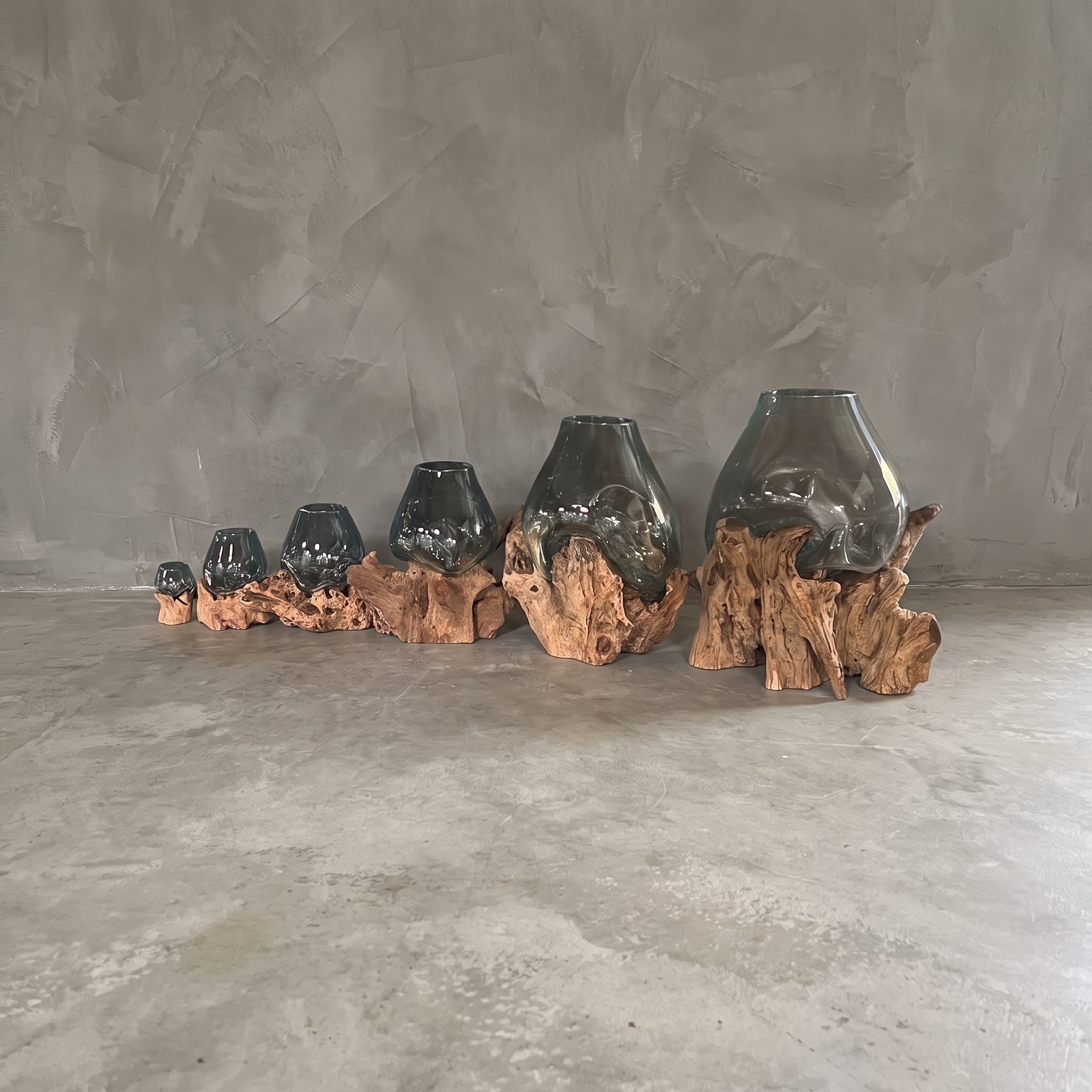 Kadek glass and teak waterdrop