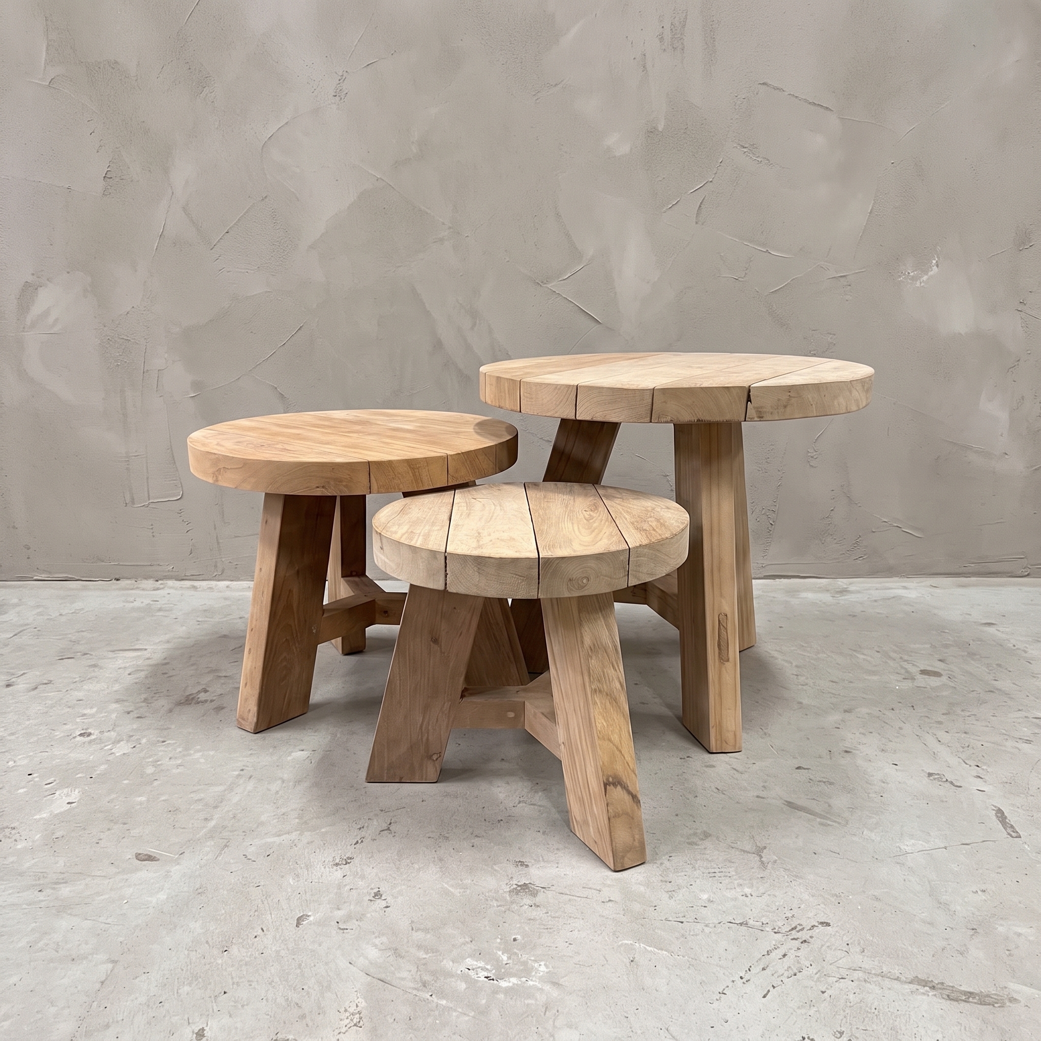 Kaki teak coffee table, set of 3, 60 cm