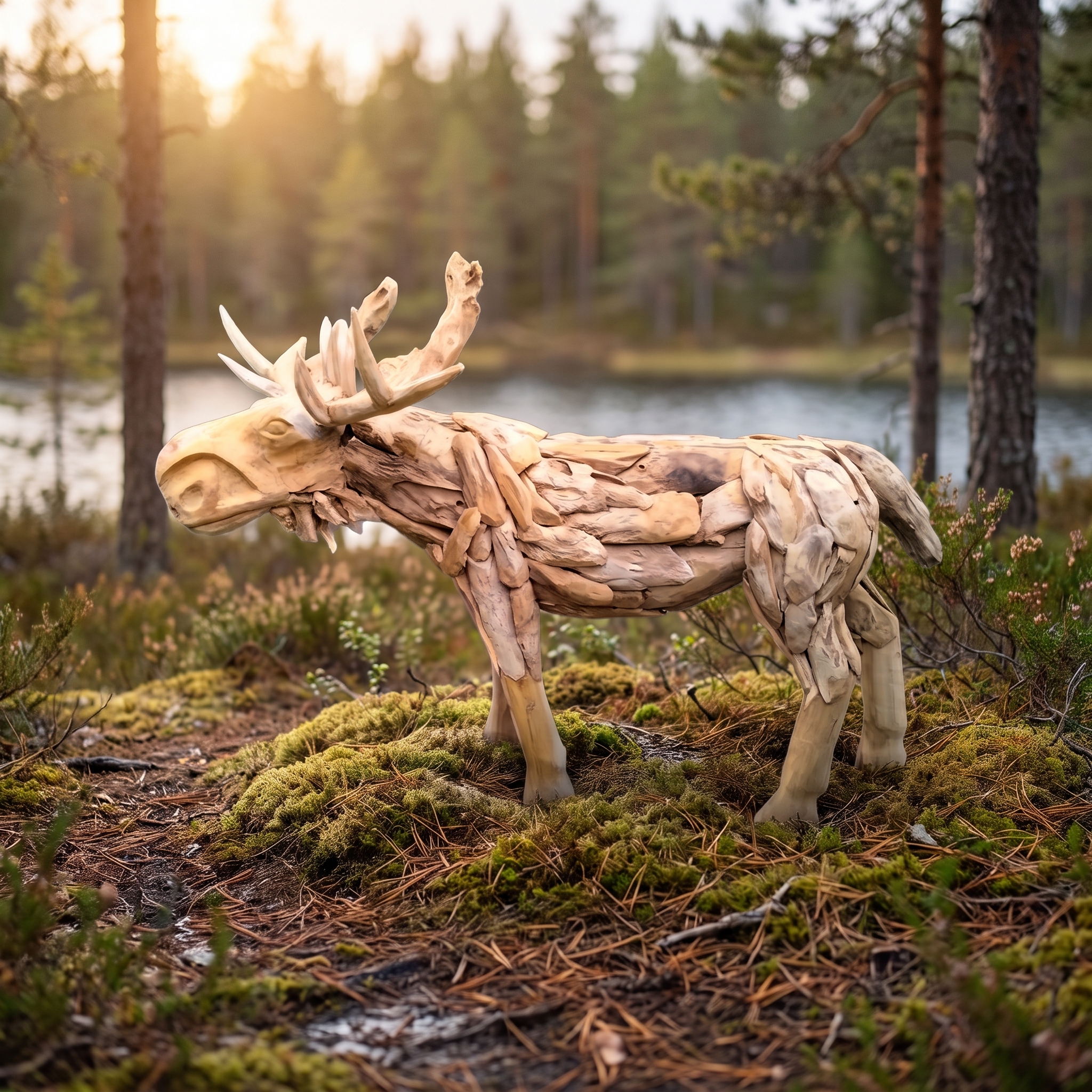 Elch aus recyceltem Teak, 160 cm lang