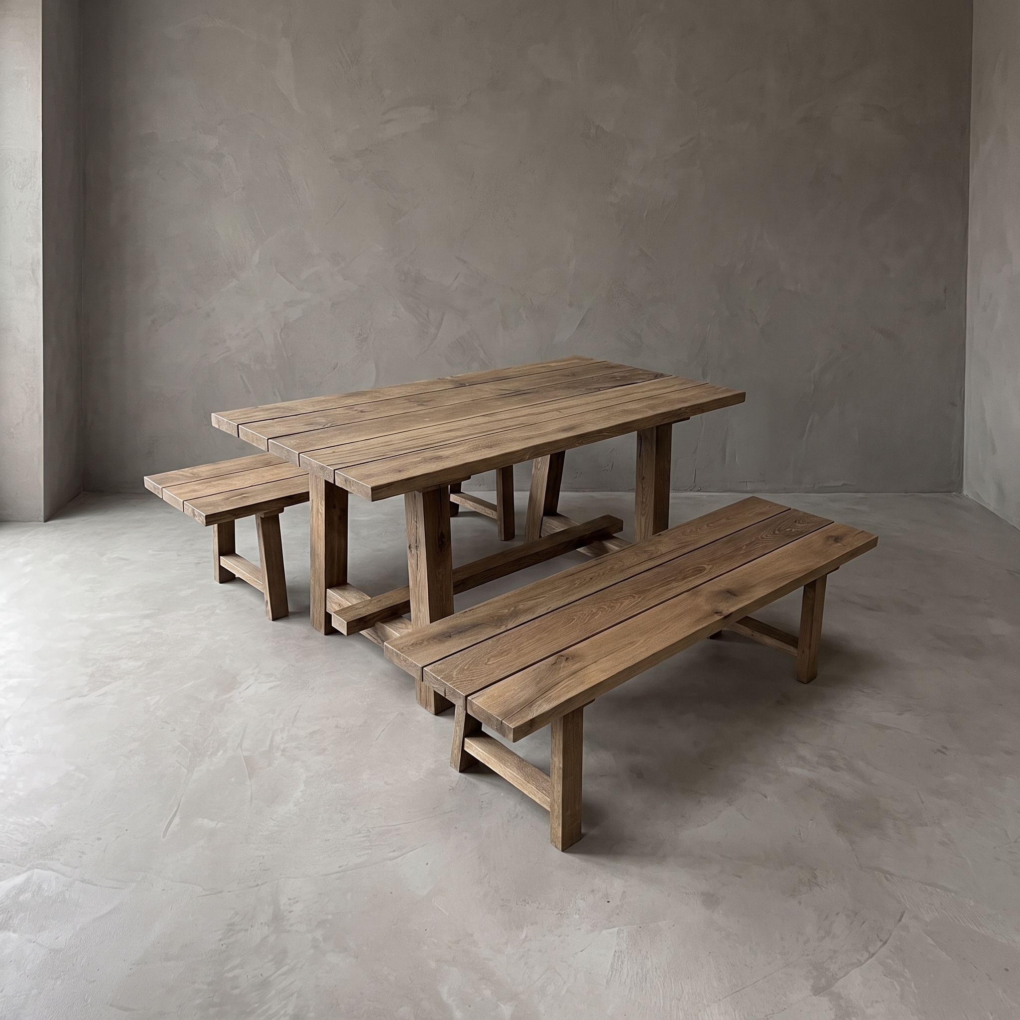 Set de mesa Masimo de roble reciclado con 2 bancos - World of Brosi