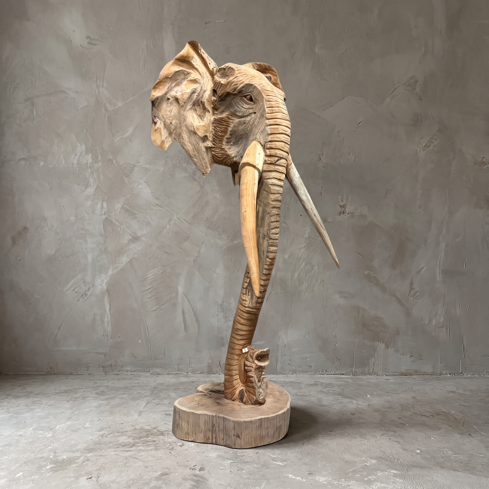 Cabeza de elefante de madera de teca - World of Brosi