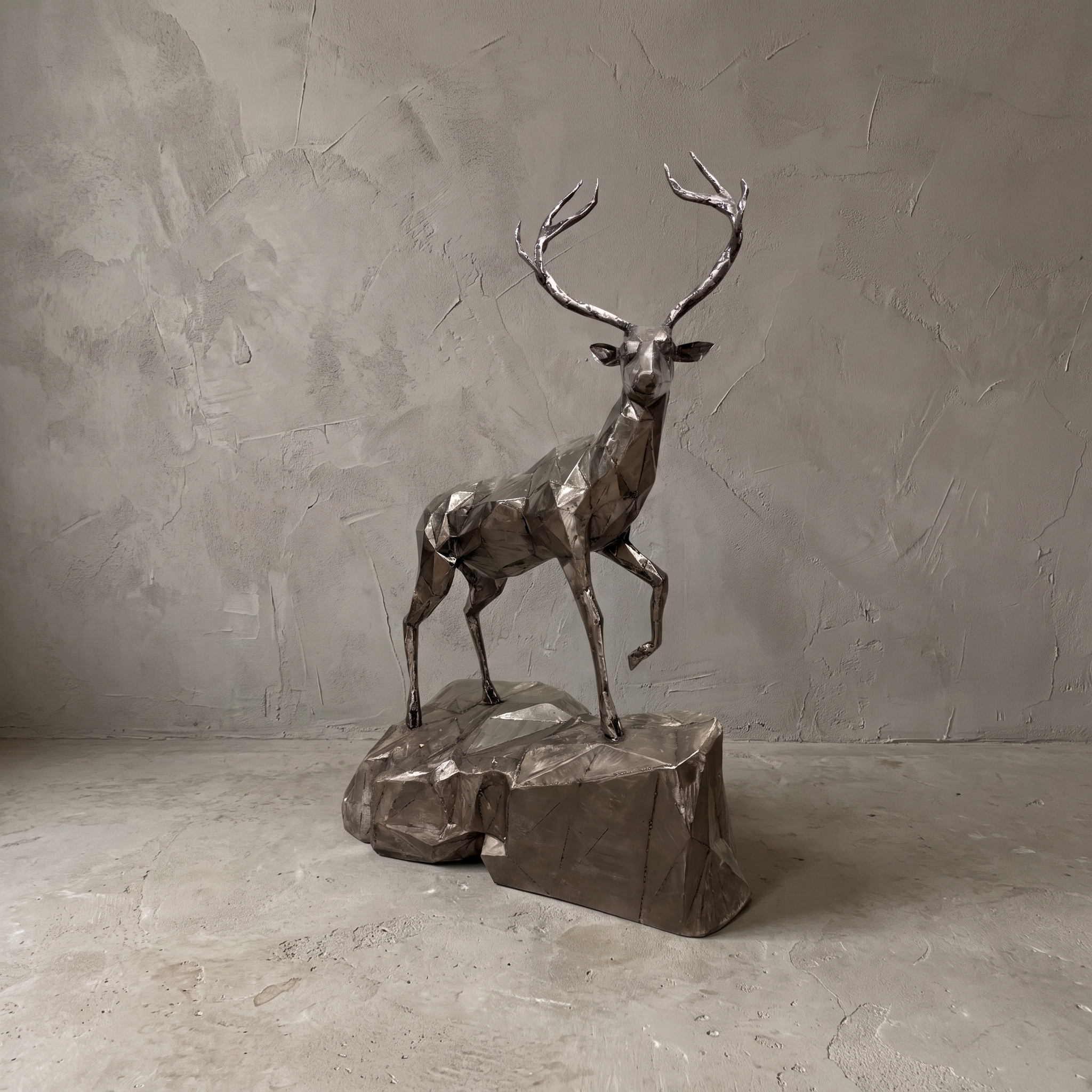 Hirsch aus Metall, auf einem Felsen, 160 cm hoch