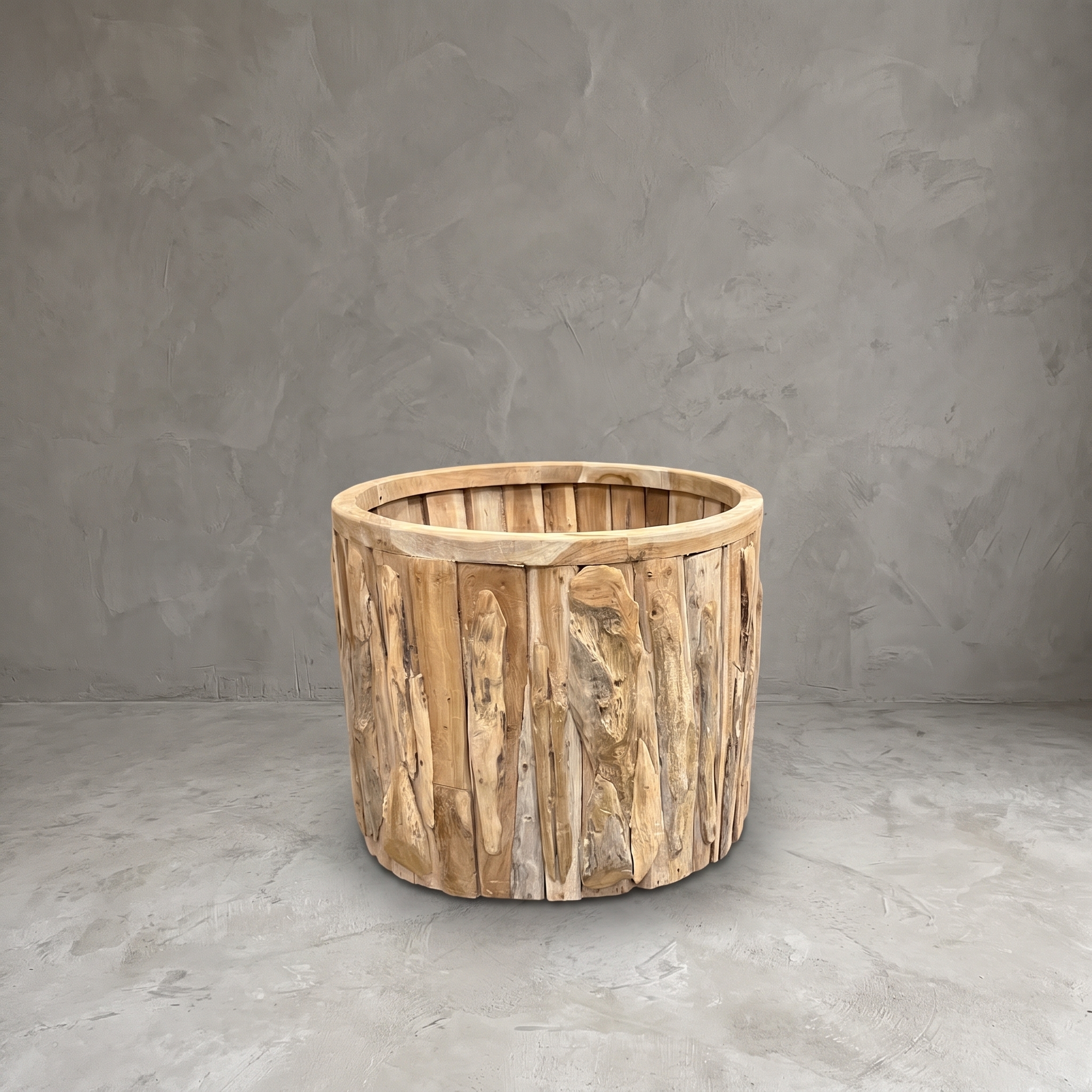 Jono wide round reclaimed teak planter - World of Brosi