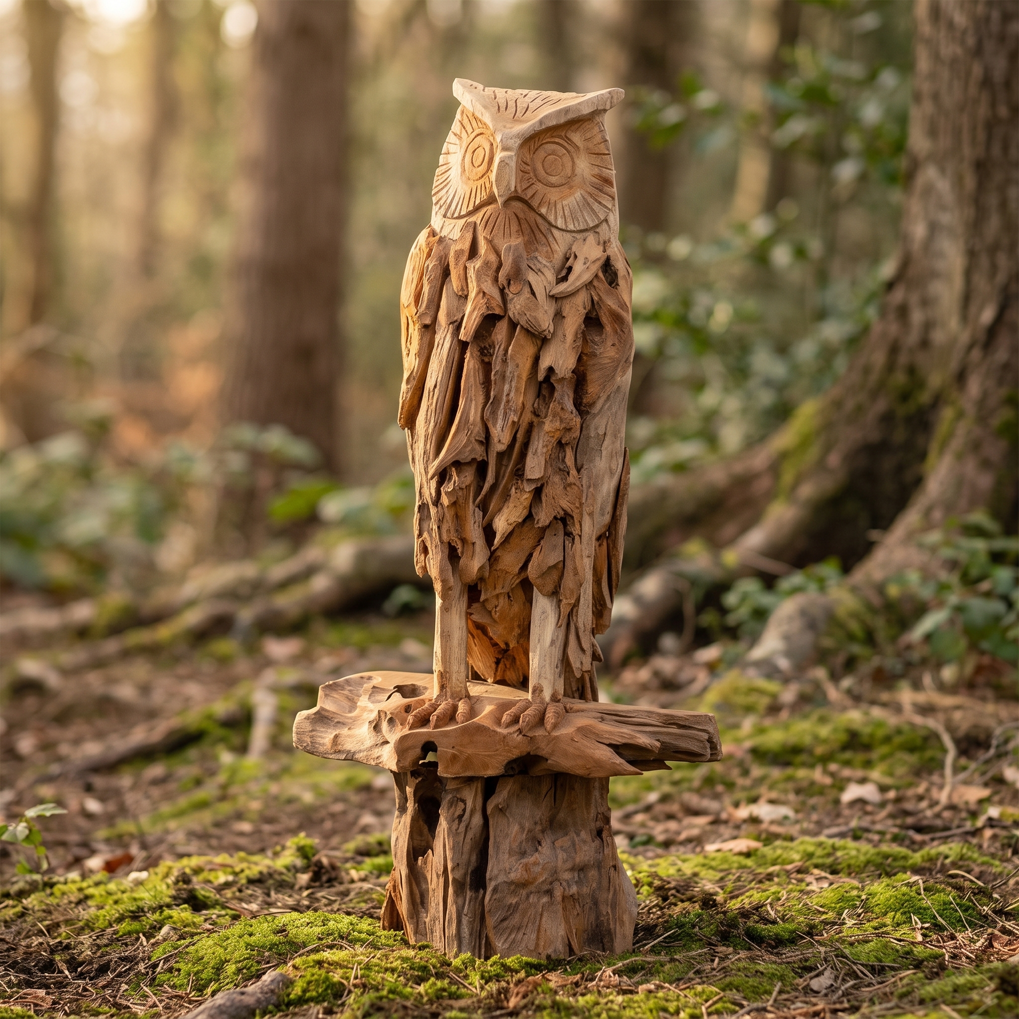 Reclaimed teak owl, on roots