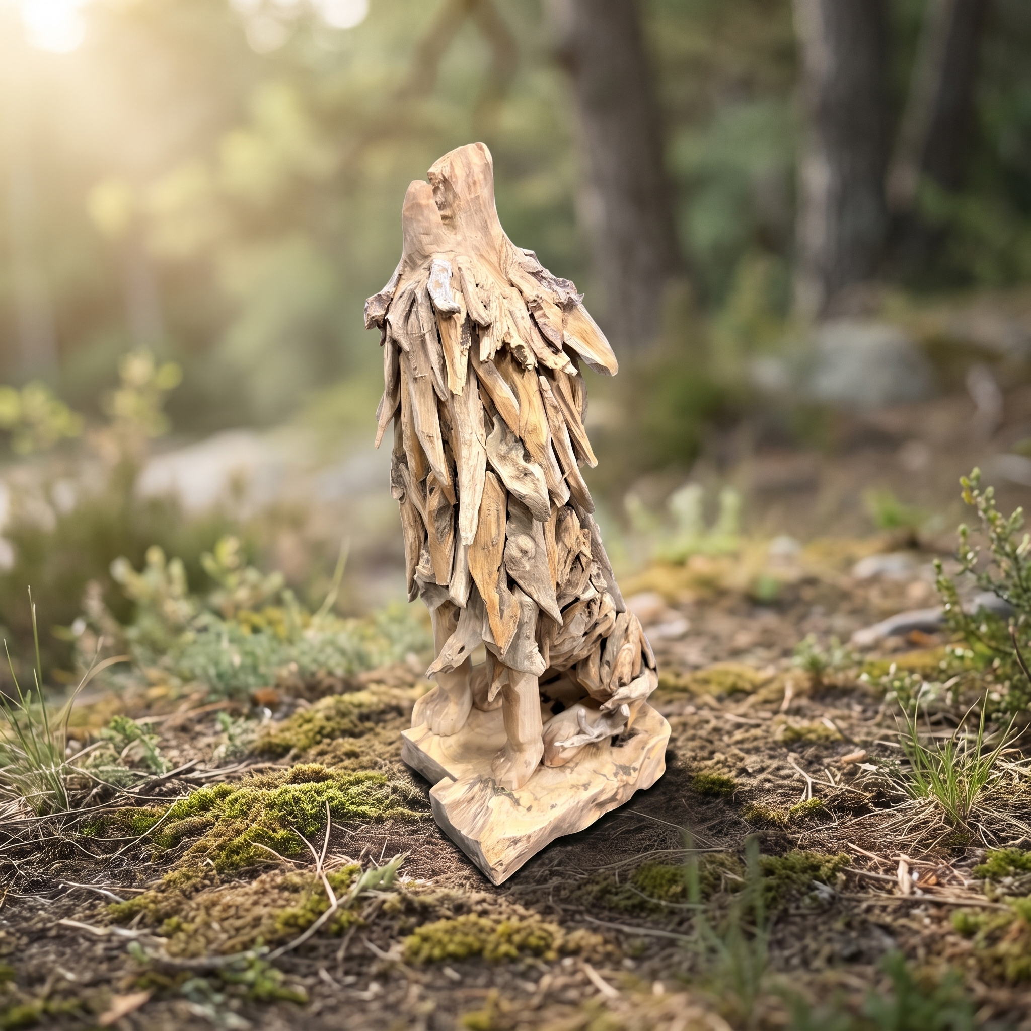 Wolf aus recyceltem Teak, sitzend, 115 cm hoch