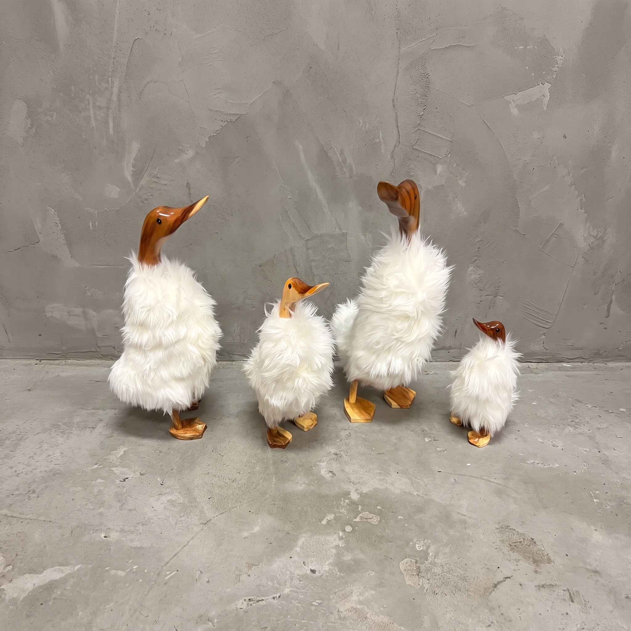 Bamboo ducks with feathers, set of 4, 45 cm high